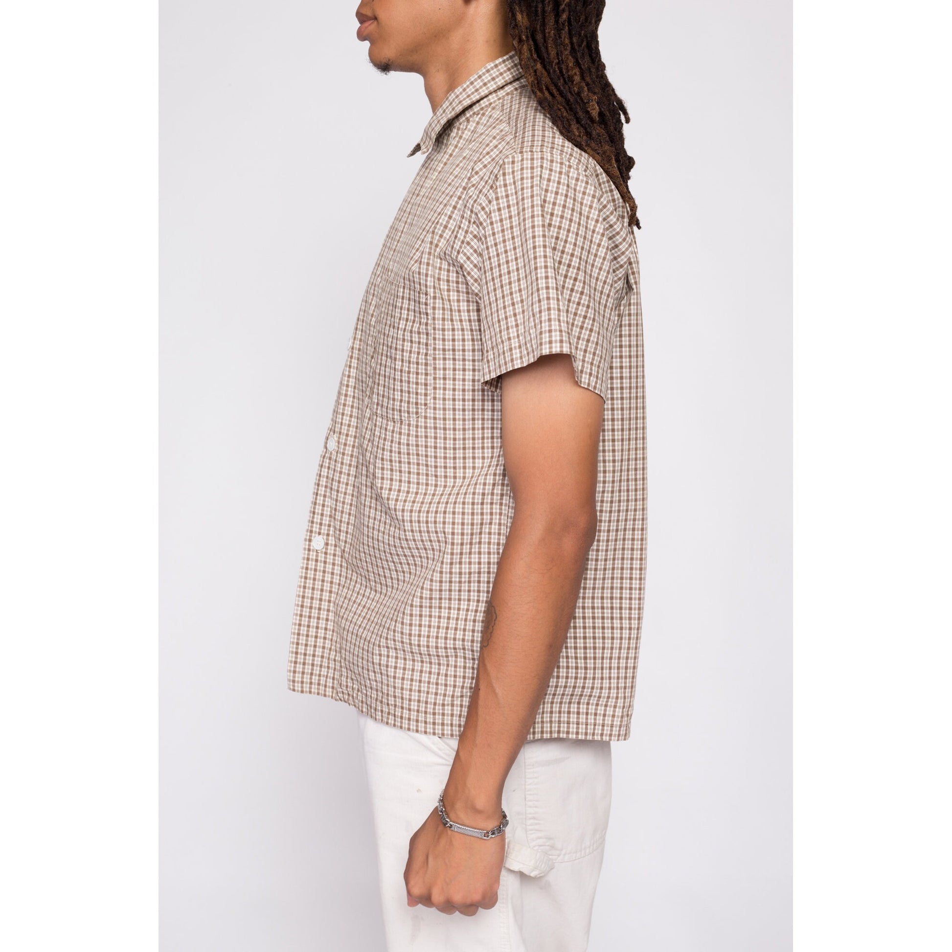 50s 60s Plaid Loop Button Camp Shirt - Men's Medium | Vintage Made In Yokohama Japan Button Down Short Sleeve Top