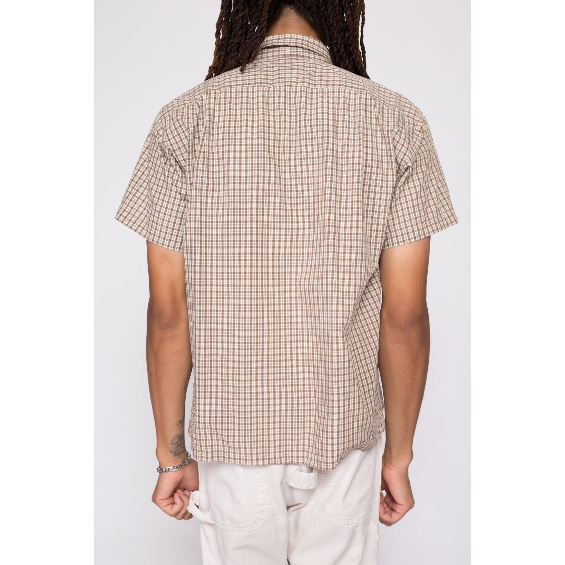 50s 60s Plaid Loop Button Camp Shirt - Men's Medium | Vintage Made In Yokohama Japan Button Down Short Sleeve Top