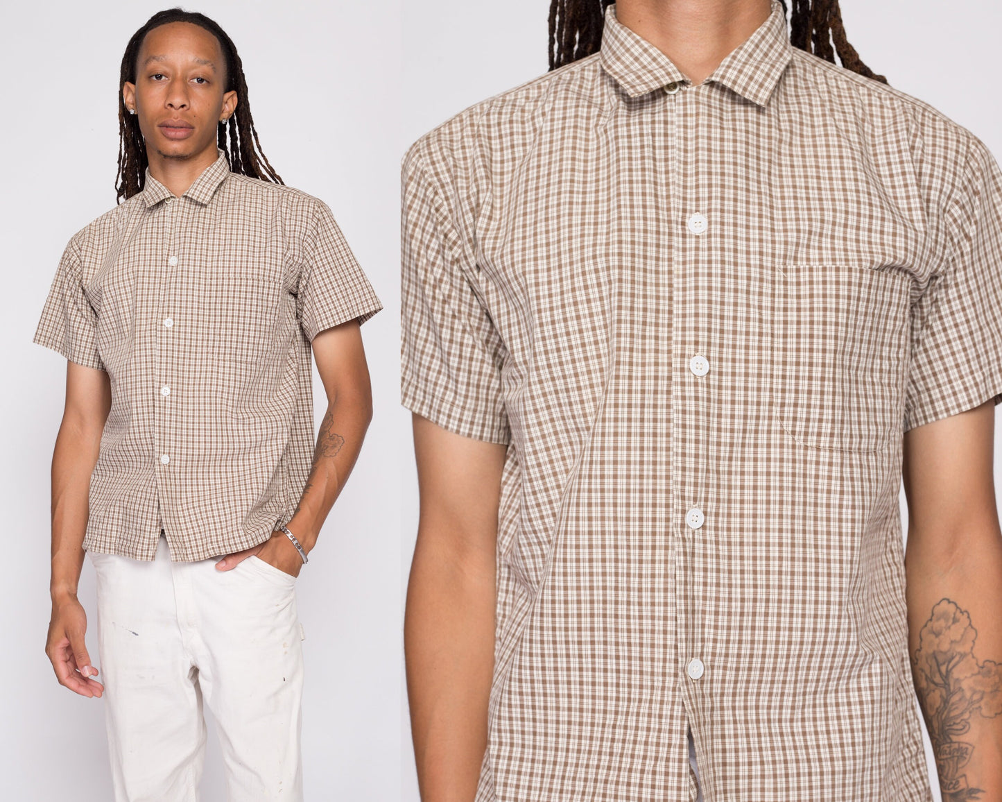 50s 60s Plaid Loop Button Camp Shirt - Men's Medium | Vintage Made In Yokohama Japan Button Down Short Sleeve Top