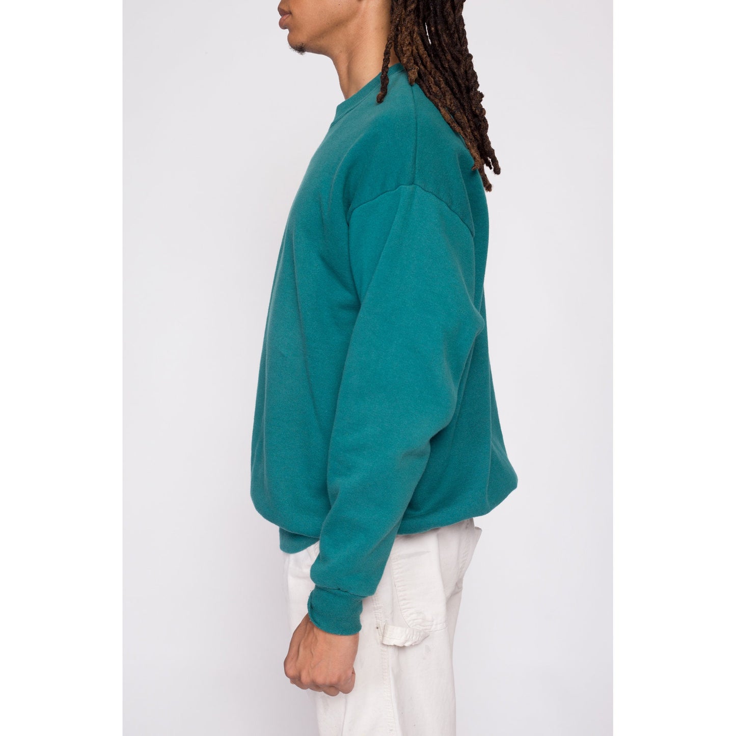 90s Teal Green Crewneck Sweatshirt - Men's Large | Vintage Jerzees Russell Blank Slouchy Plain Pullover