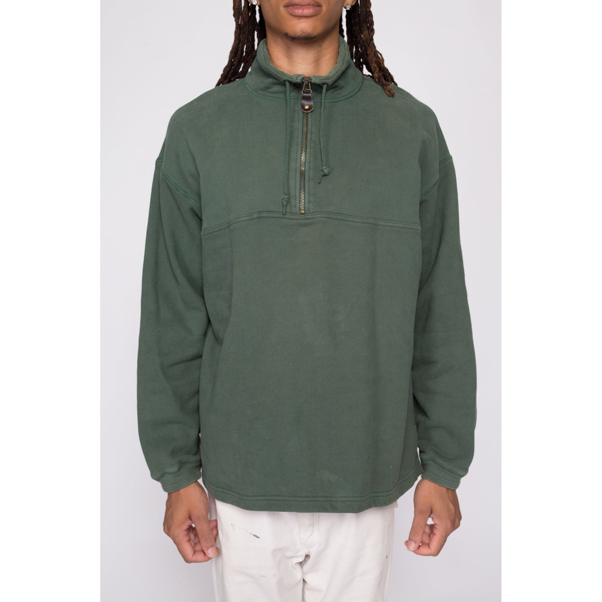 90s Crazy Shirts Hawaii Quarter Zip Sweatshirt - Men's Large | Vintage Army Green High Neck Soft Cotton Pullover