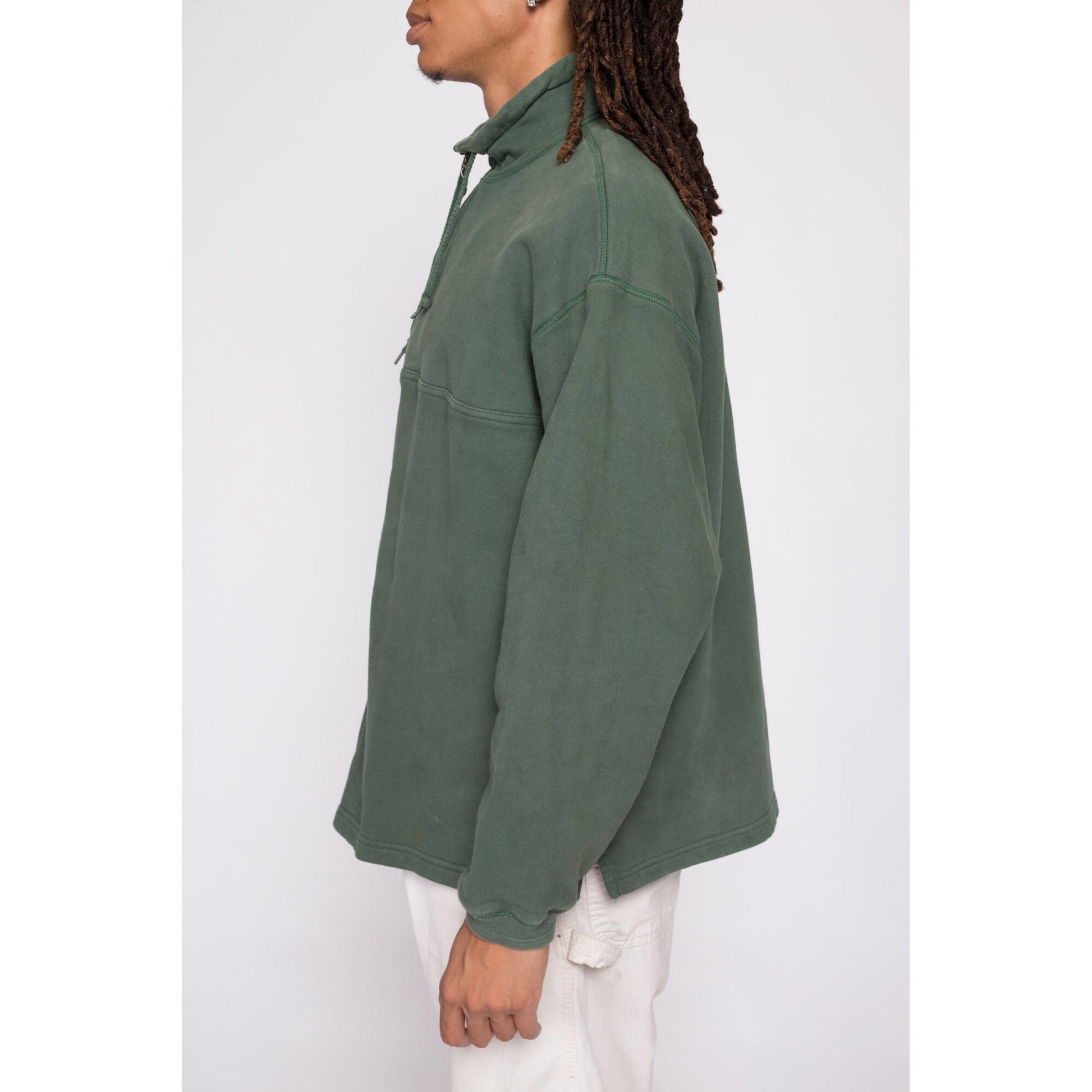 90s Crazy Shirts Hawaii Quarter Zip Sweatshirt - Men's Large | Vintage Army Green High Neck Soft Cotton Pullover