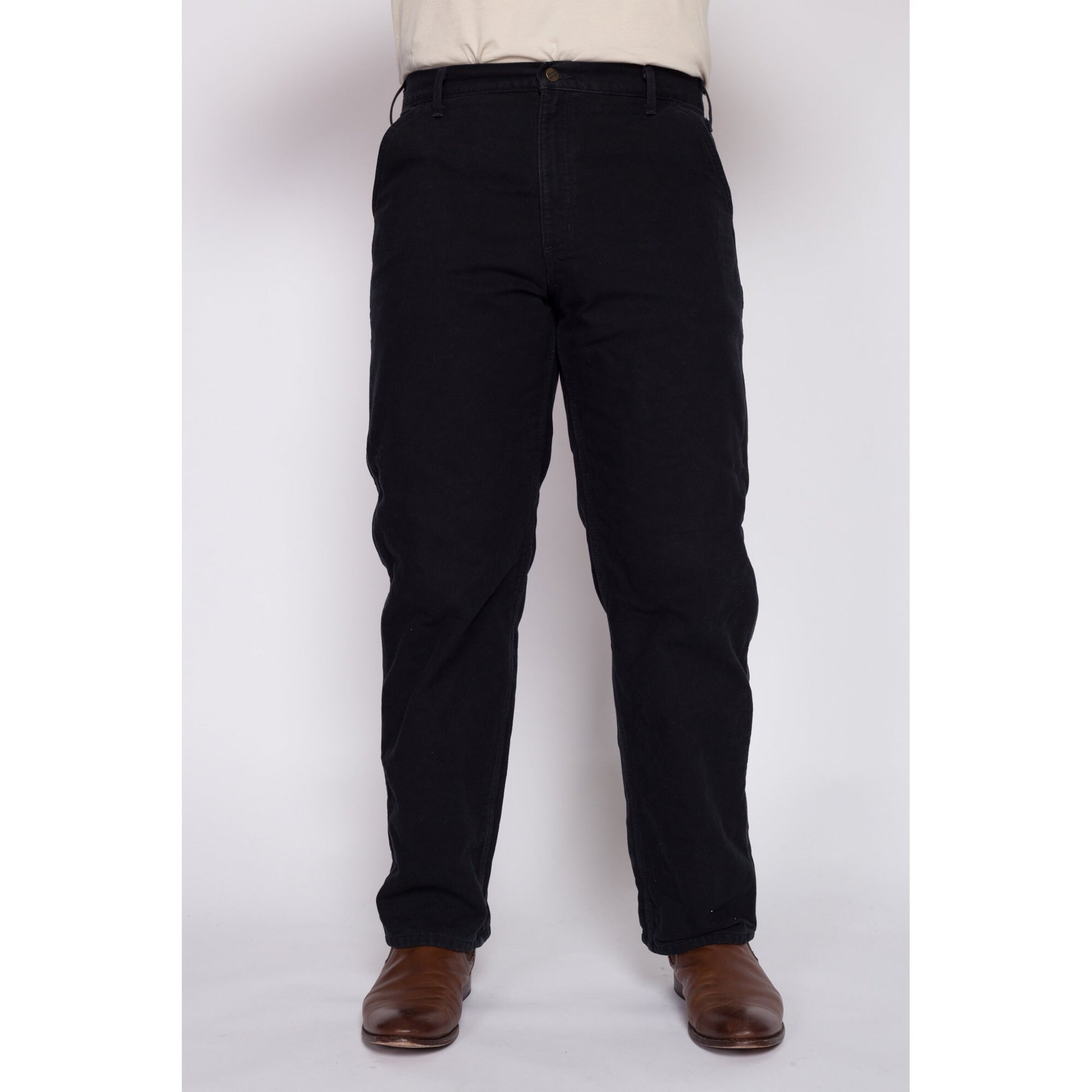90s Carhartt Black Flannel Lined Workwear Pants - 38x32 | Vintage Utility Straight Leg Duck Canvas Dungarees