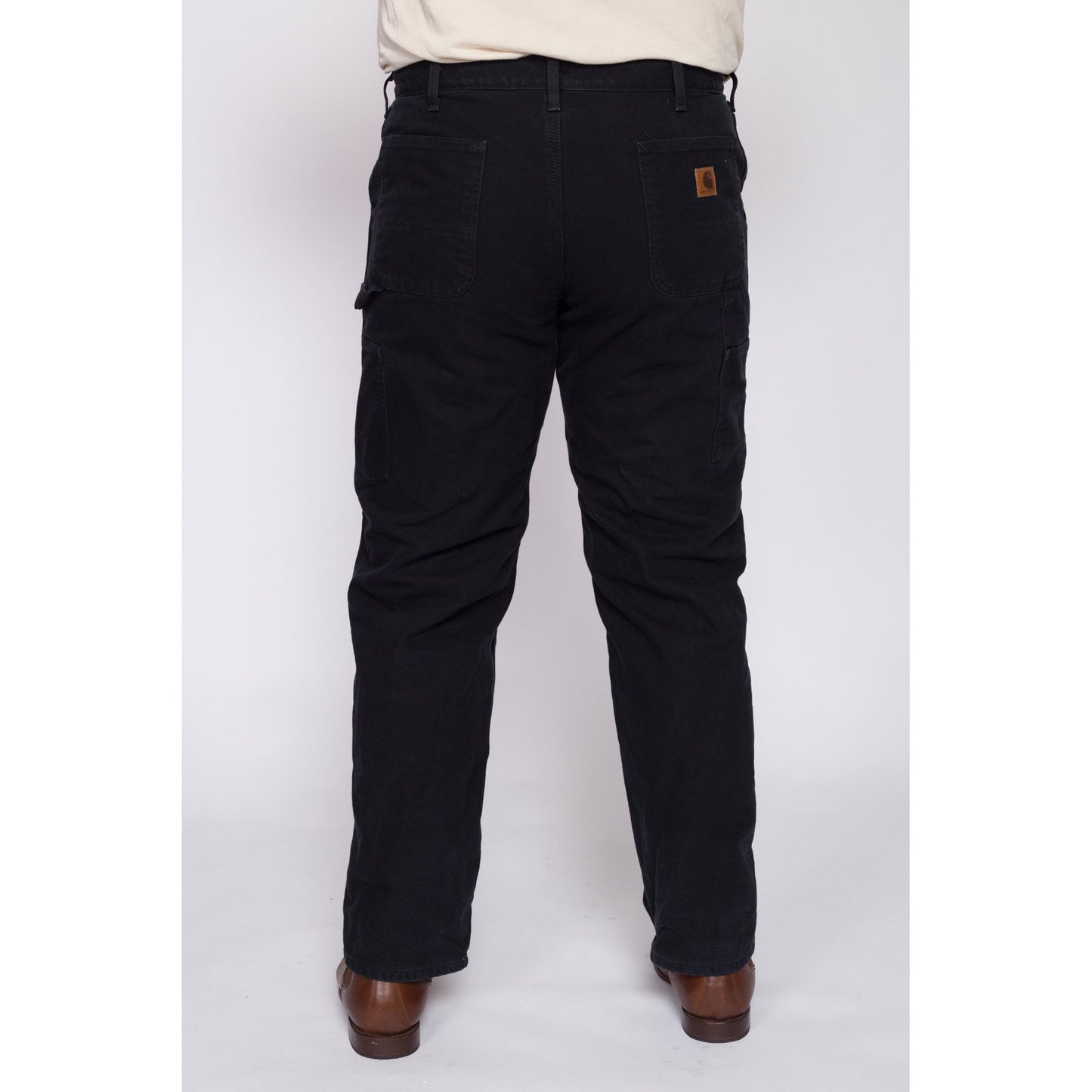 90s Carhartt Black Flannel Lined Workwear Pants - 38x32 | Vintage Utility Straight Leg Duck Canvas Dungarees