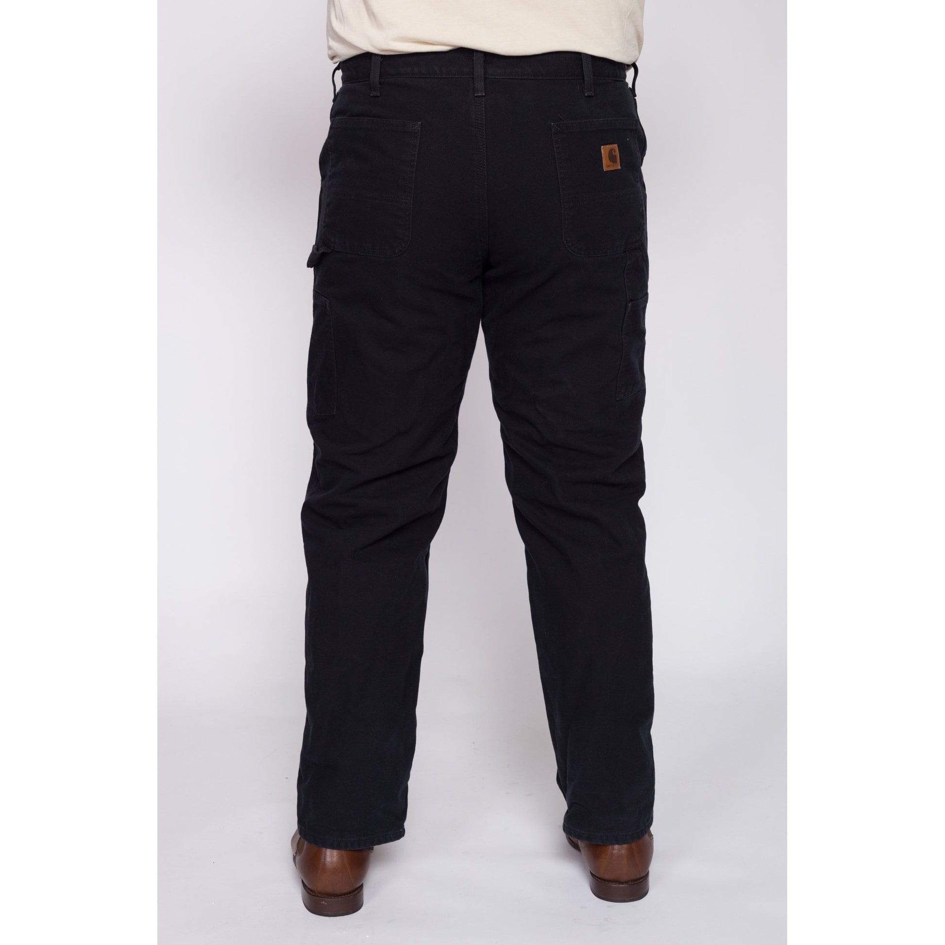 90s Carhartt Black Flannel Lined Workwear Pants - 38x32 | Vintage Utility Straight Leg Duck Canvas Dungarees