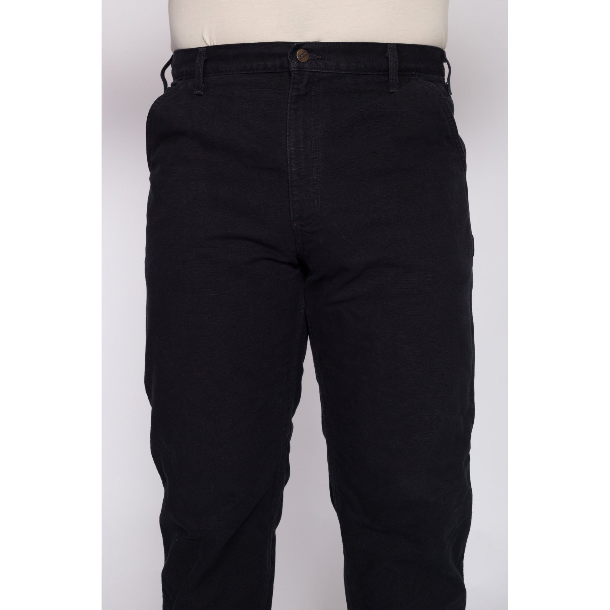 90s Carhartt Black Flannel Lined Workwear Pants - 38x32 | Vintage Utility Straight Leg Duck Canvas Dungarees