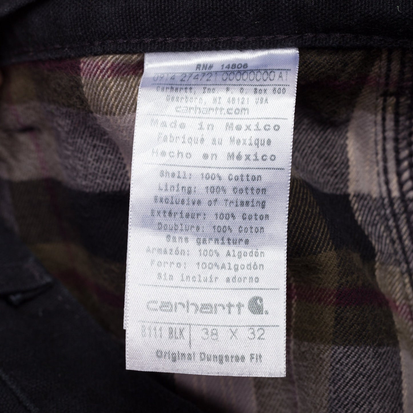 90s Carhartt Black Flannel Lined Workwear Pants - 38x32 | Vintage Utility Straight Leg Duck Canvas Dungarees