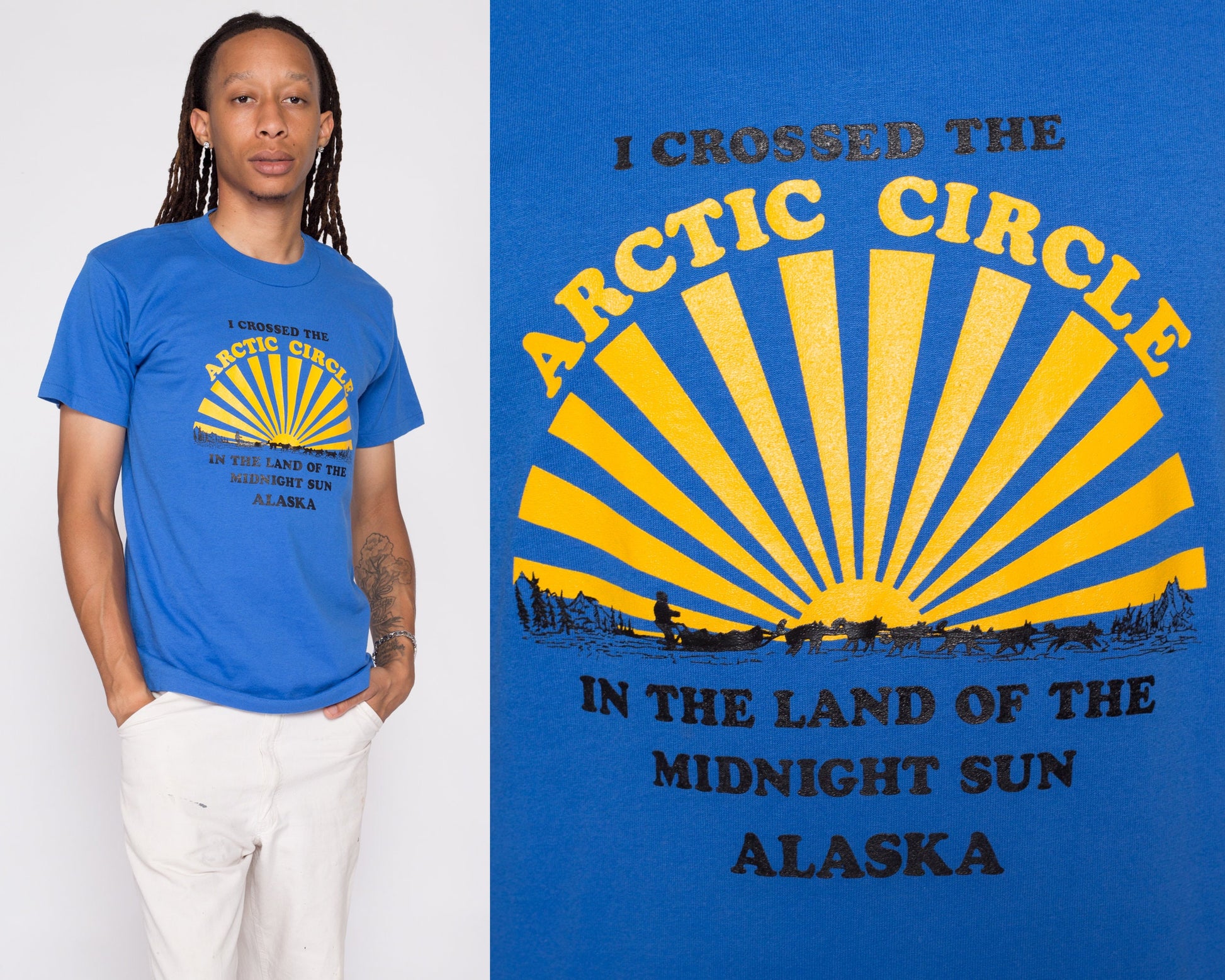 90s "I Crossed The Arctic Circle" Alaska Tourist Tee - Men's Medium | Vintage Land Of The Midnight Sun Dogsledding Graphic T Shirt
