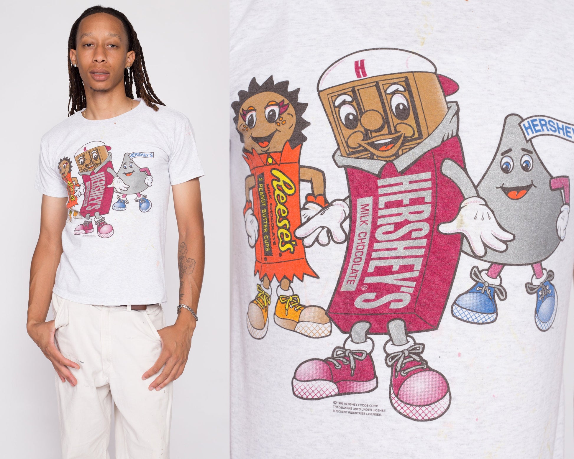 90s Hershey's Candy Bar Streetwear T Shirt - Men's Small Short | Vintage Reese's Cup Chocolate Bar Graphic Brand Tee
