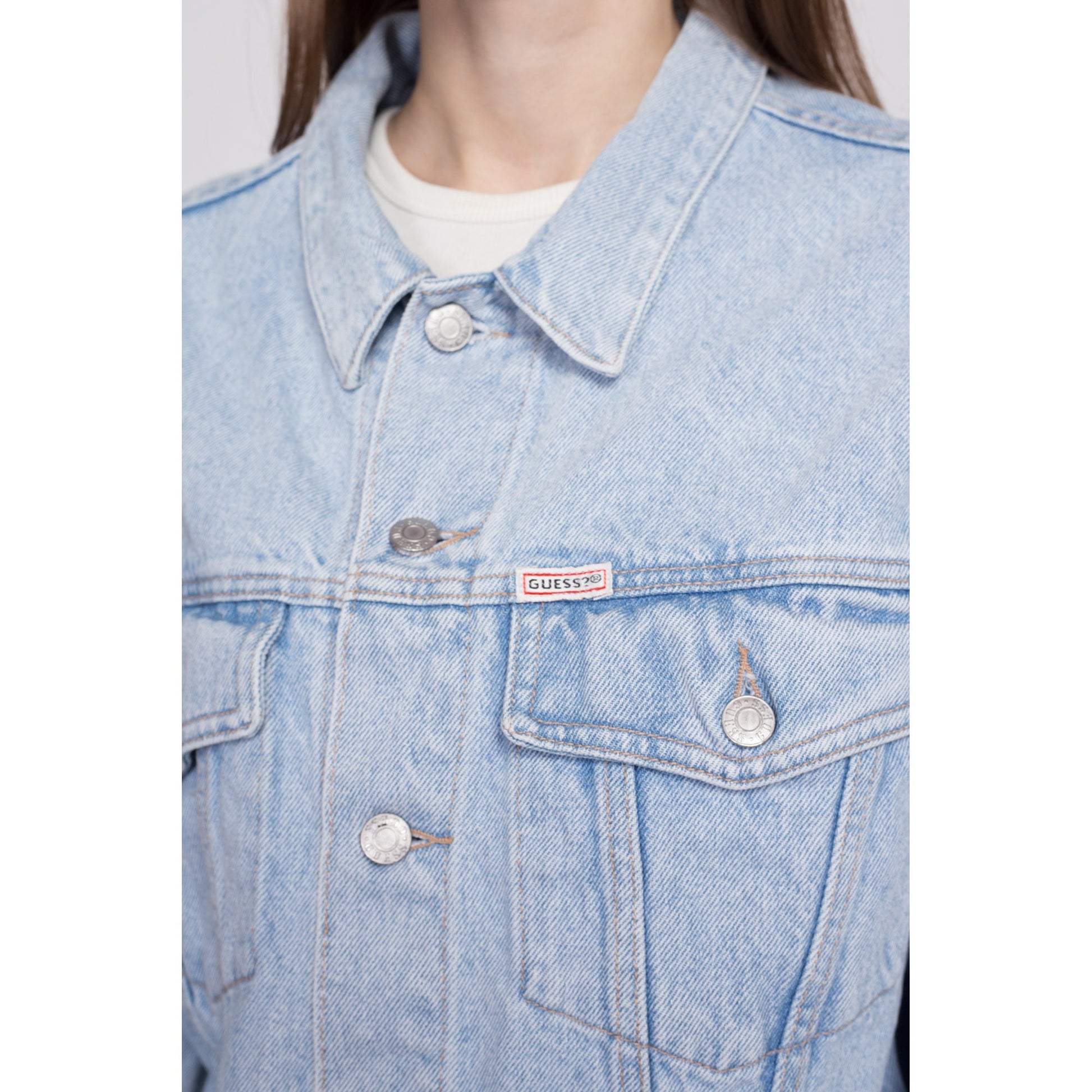 80s Guess Jean Jacket - Large | Vintage Made In USA Streetwear Light Wash Denim Jacket