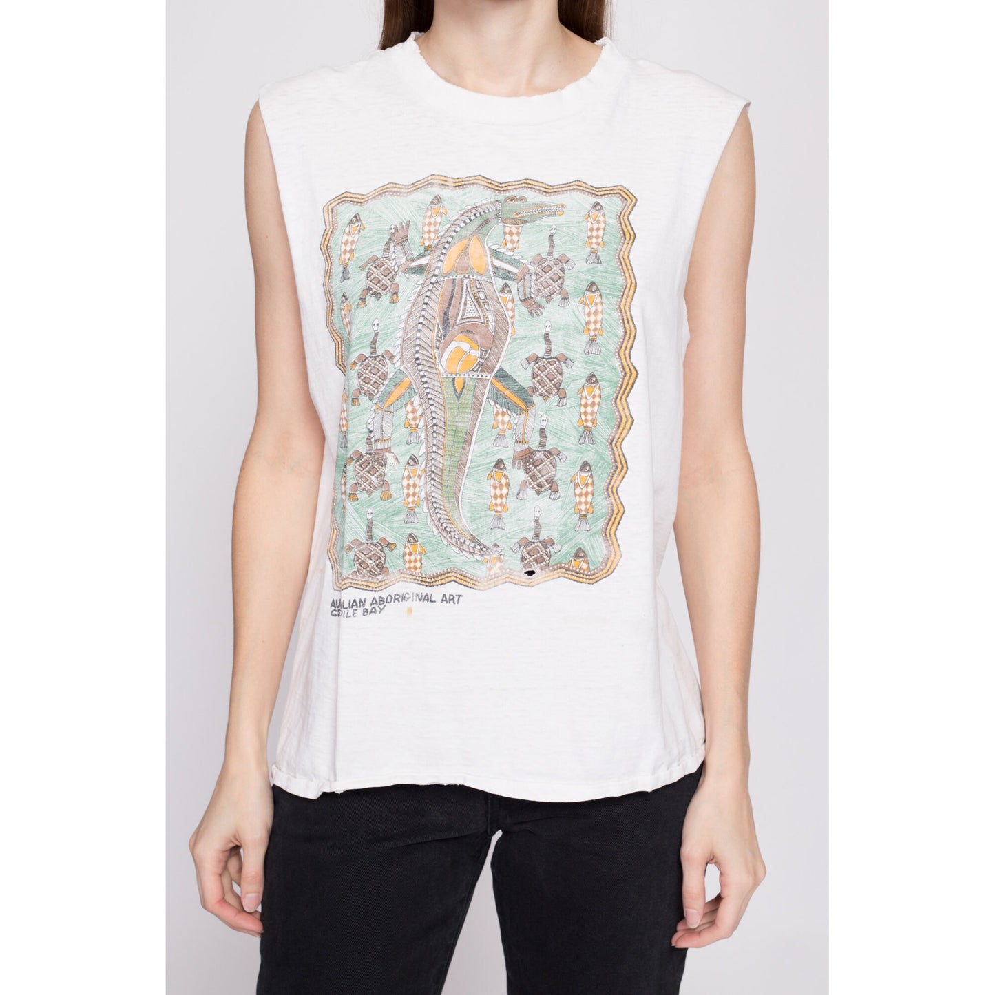 90s Australian Aboriginal Art Crocodile Bay Tank - Men's Medium, Women's Large | Vintage Graphic Tourist Muscle Shirt