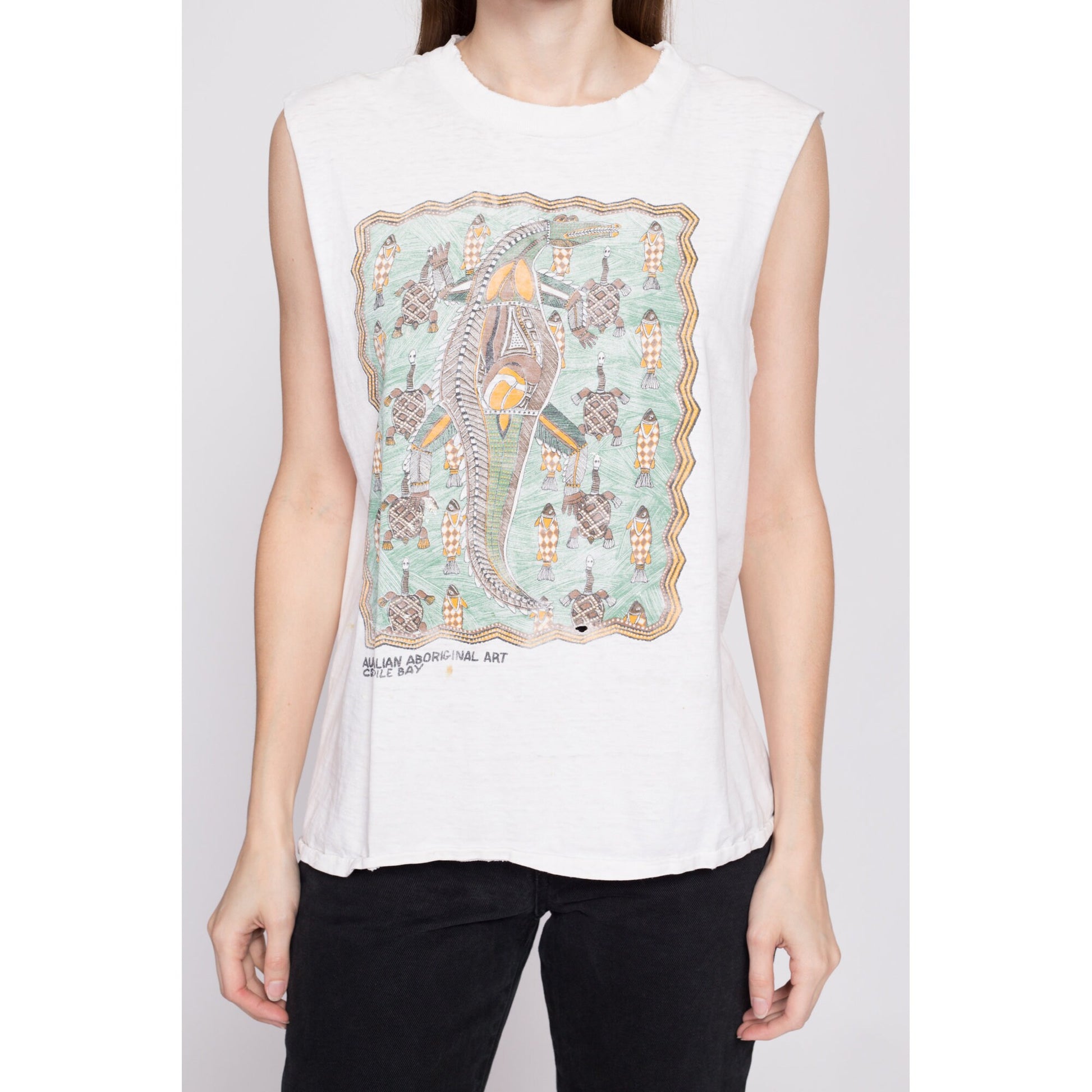 90s Australian Aboriginal Art Crocodile Bay Tank - Men's Medium, Women's Large | Vintage Graphic Tourist Muscle Shirt