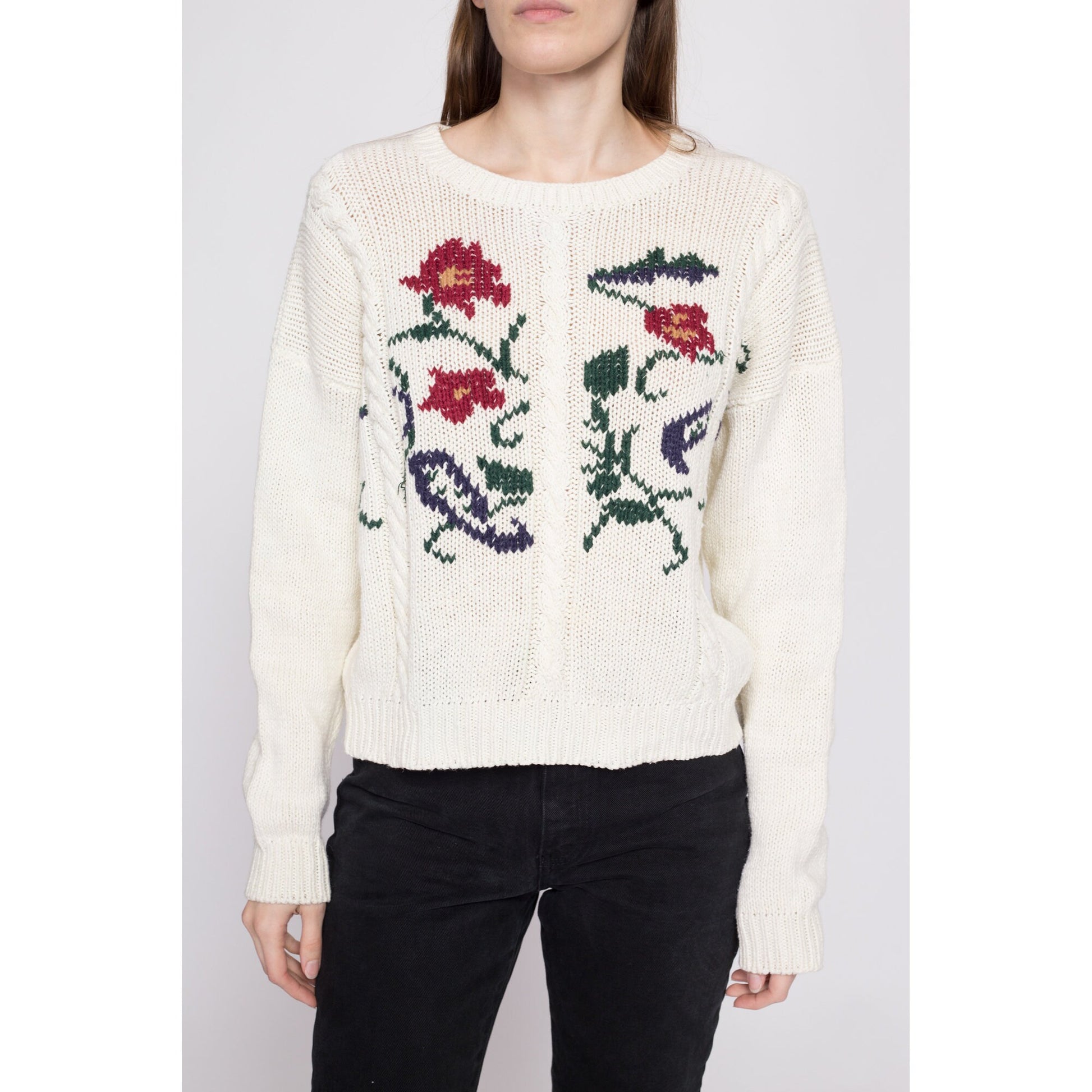 Long Sleeve Floral Knit Sweater