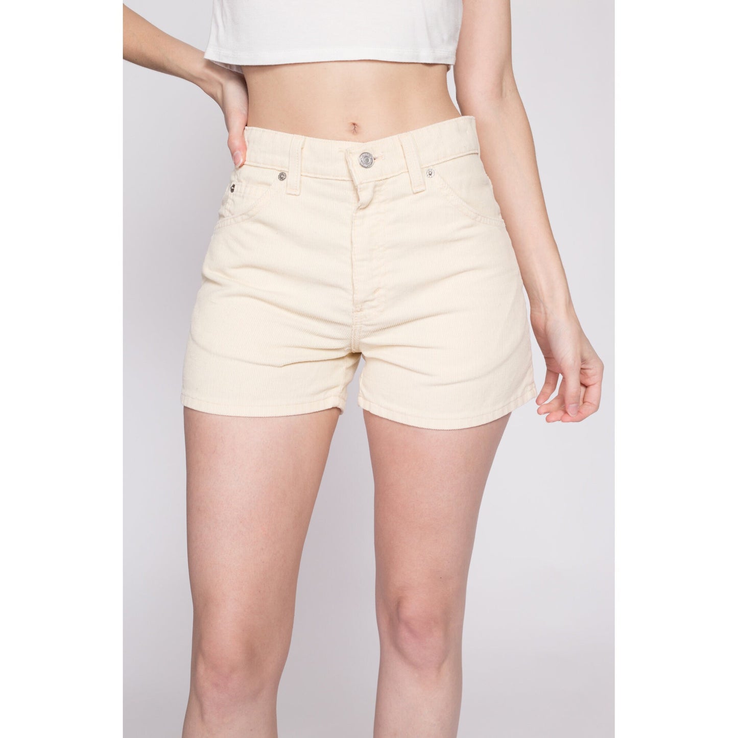 90s Levis Yellow Corduroy Shorts - Small | Vintage High Waisted Retro Orange Tab Shorts