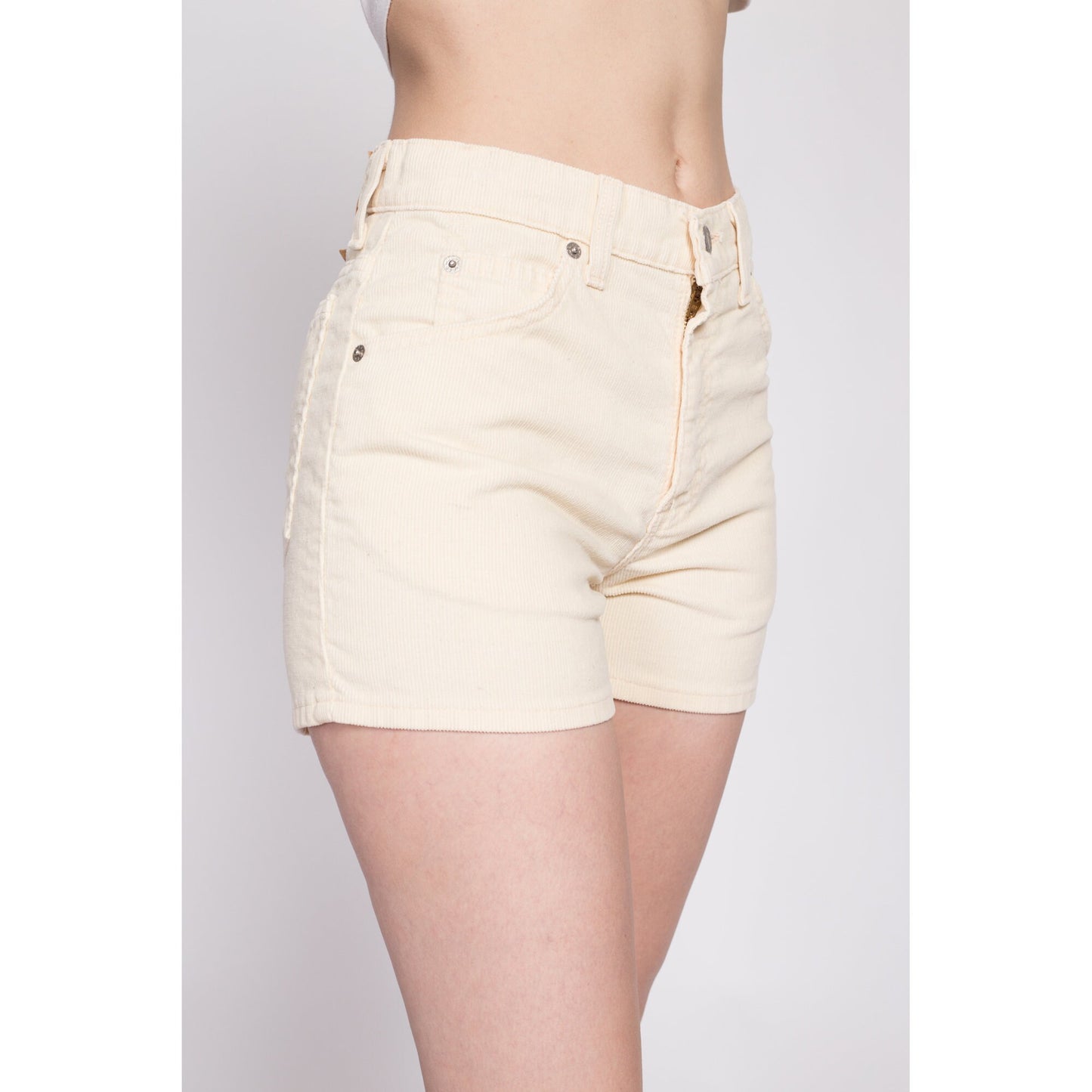 90s Levis Yellow Corduroy Shorts - Small | Vintage High Waisted Retro Orange Tab Shorts