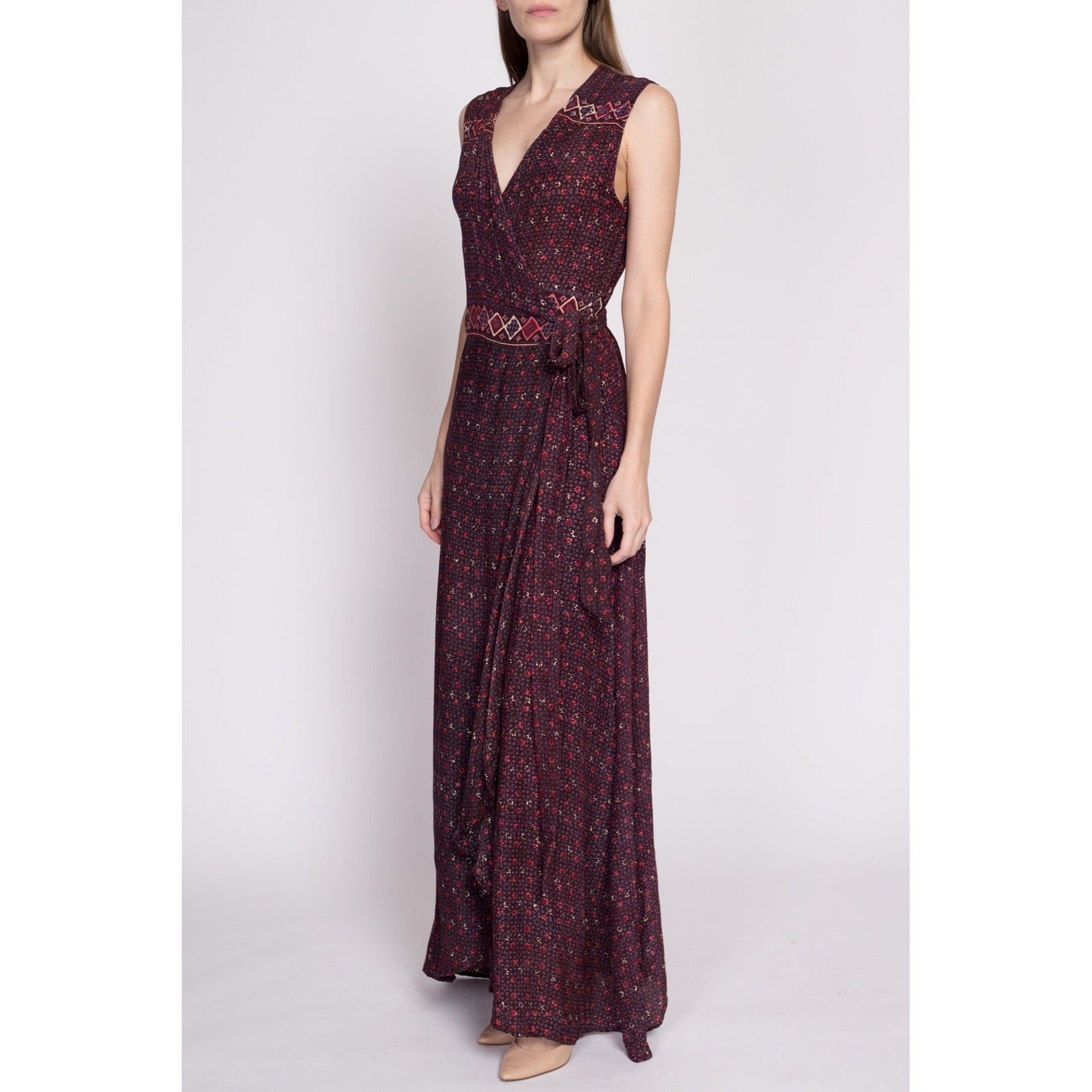 Natalie Martin Silk Maxi Wrap Dress - Small | Danika Bohemian Sleeveless Formal Flowy Summer Gown