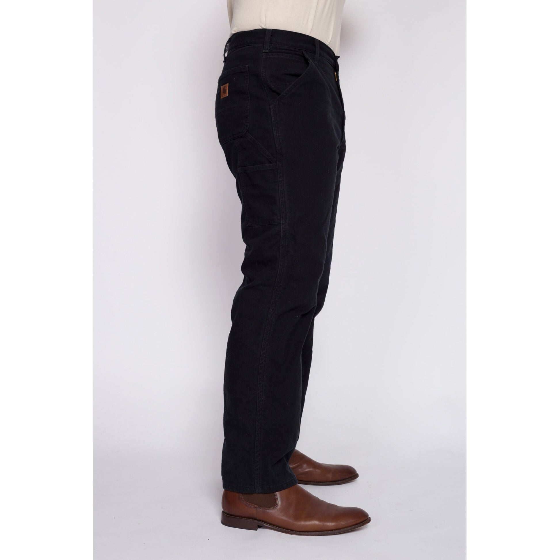 90s Carhartt Black Flannel Lined Workwear Pants - 38x32 | Vintage Utility Straight Leg Duck Canvas Dungarees
