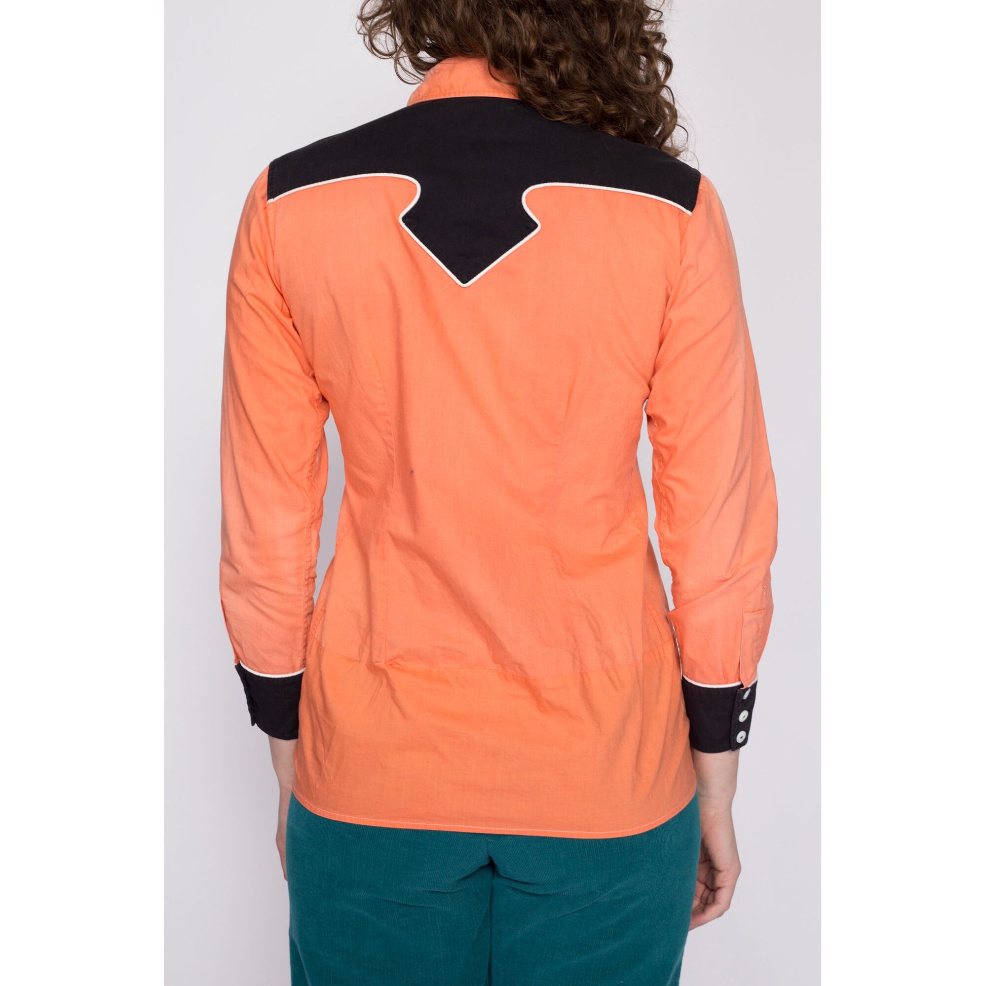1950s Faded Orange Western Shirt - Unisex XS | Vintage 40s 50s Collared Button Up Rockabilly Top