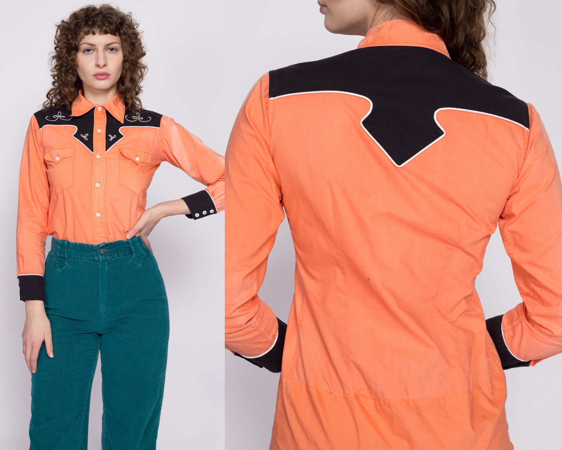 1950s Faded Orange Western Shirt - Unisex XS | Vintage 40s 50s Collared Button Up Rockabilly Top