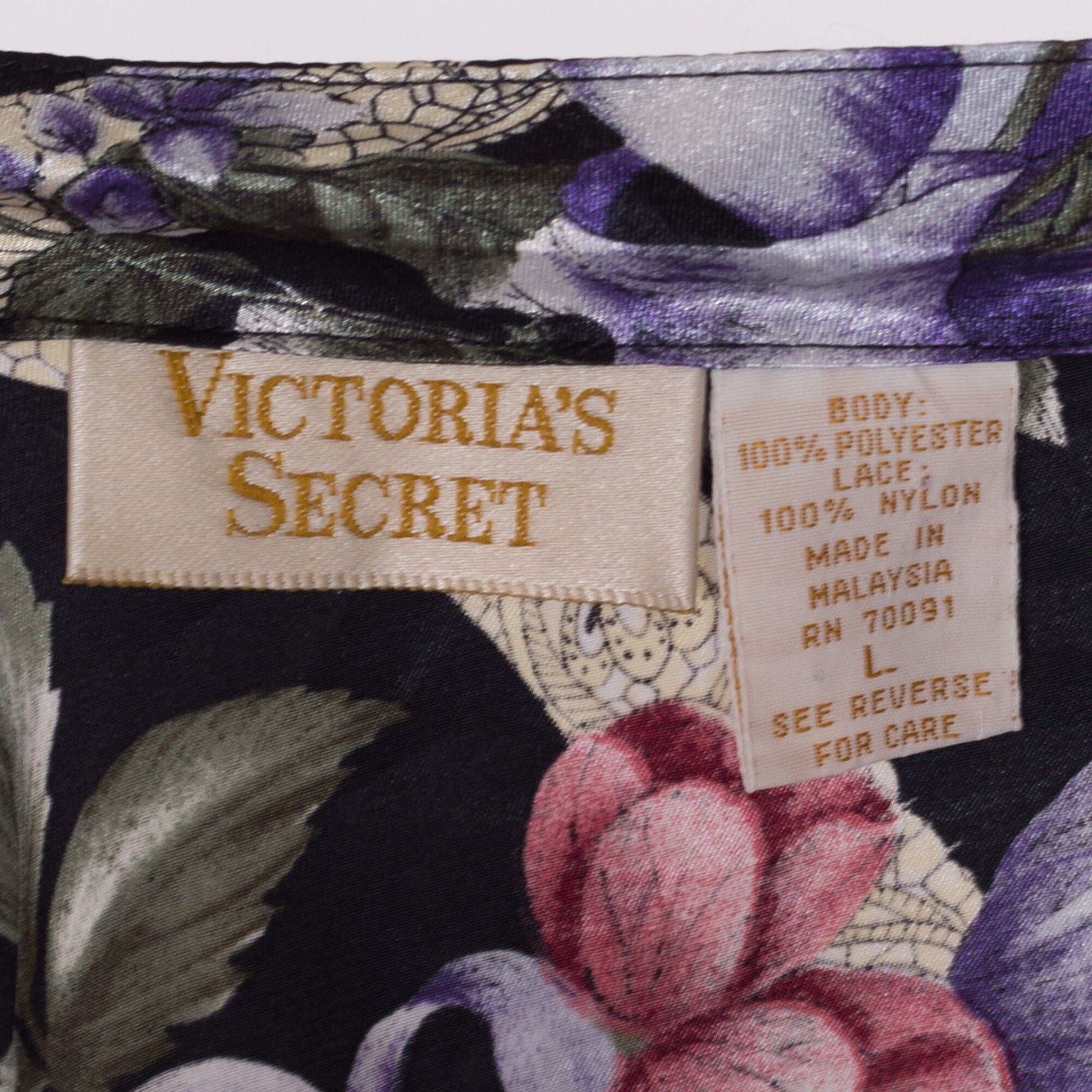 90s Victoria's Secret Black Floral & Lace Slip Dress - Large | Vintage Low Back Lingerie Mini Satin Chemise Nightie