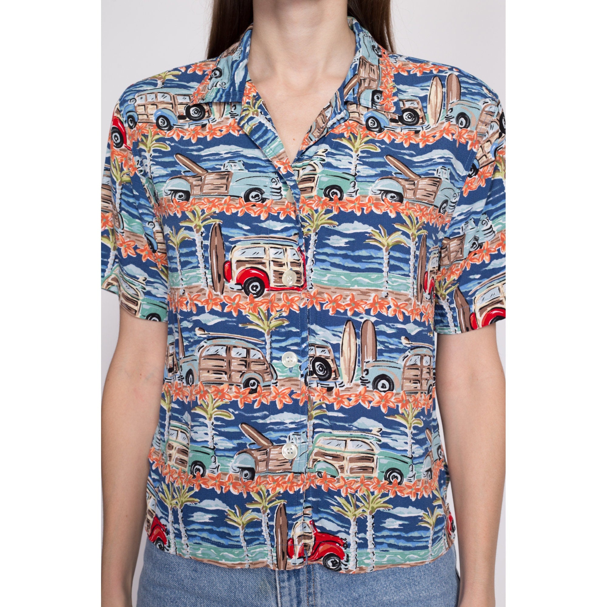 90s Woody Wagon Surfer Aloha Shirt - Small – Flying Apple Vintage