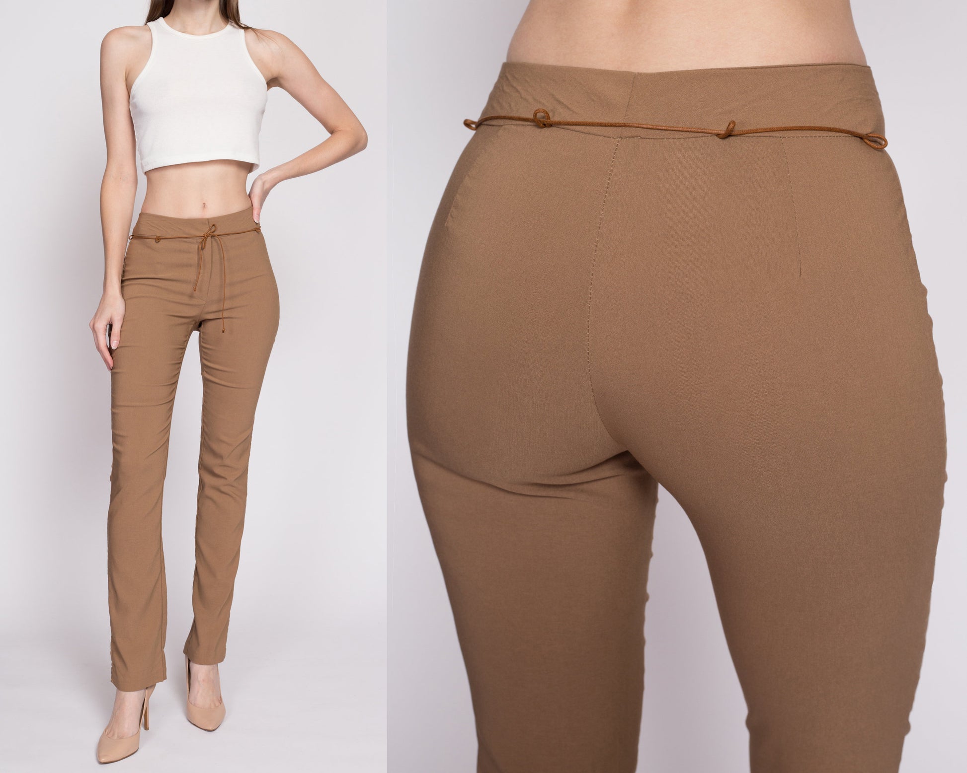 Y2K Vintage Brown Flare Pants High Waist Slim Fit Long Trousers