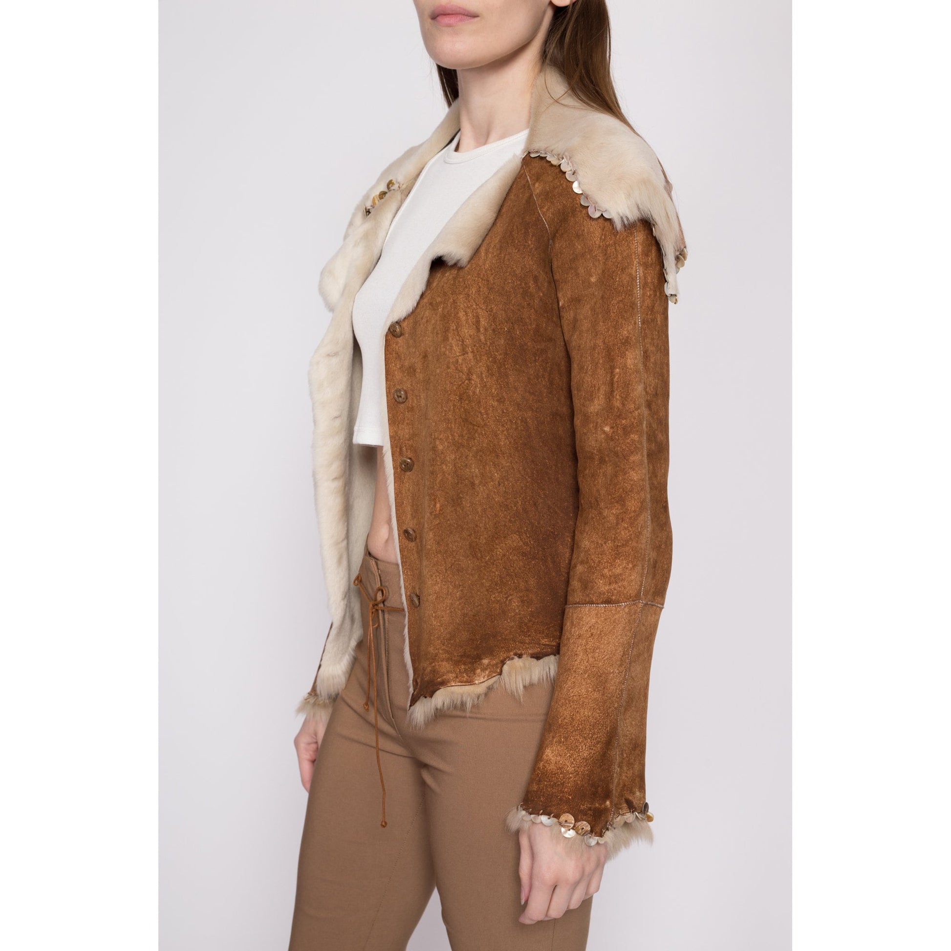 Vintage Maxfield Parrish Cowhide Leather Jacket - Small | 90s Y2K Hair On Real Fur Western Boho Coat