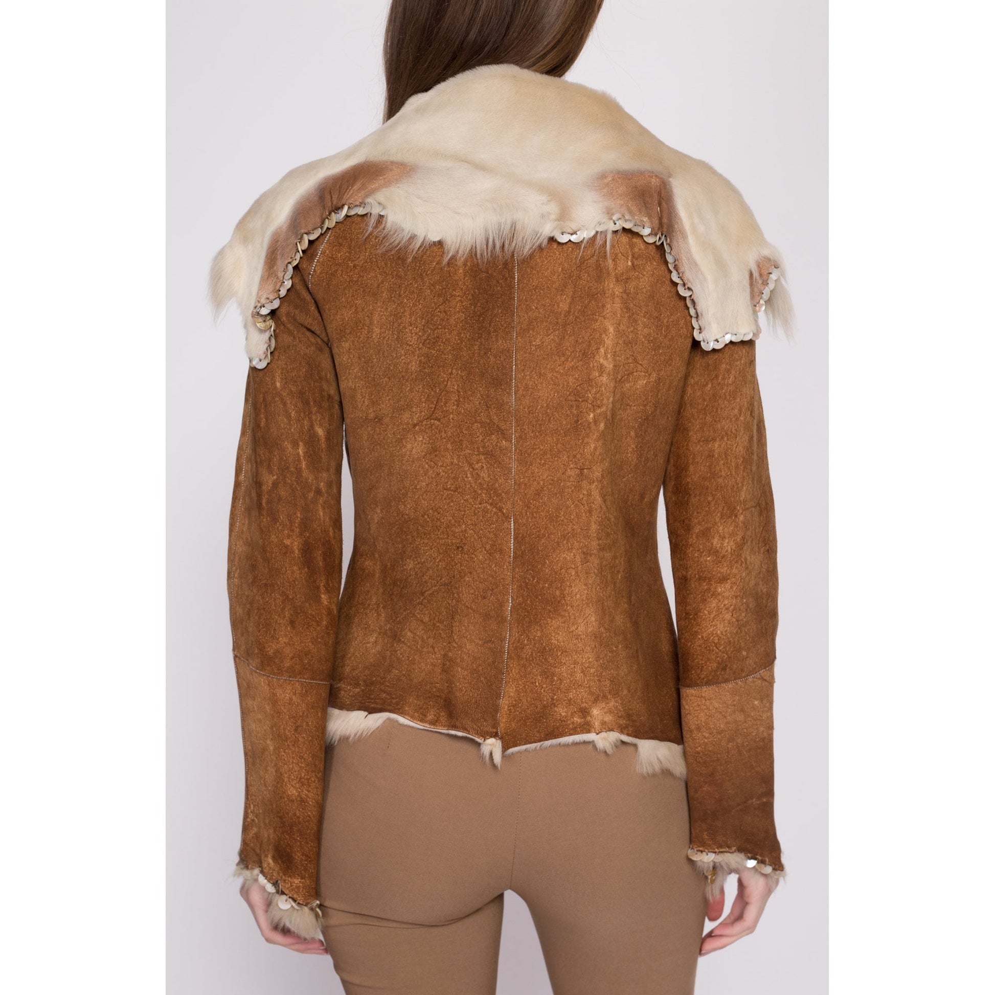 Vintage Maxfield Parrish Cowhide Leather Jacket - Small | 90s Y2K Hair On Real Fur Western Boho Coat