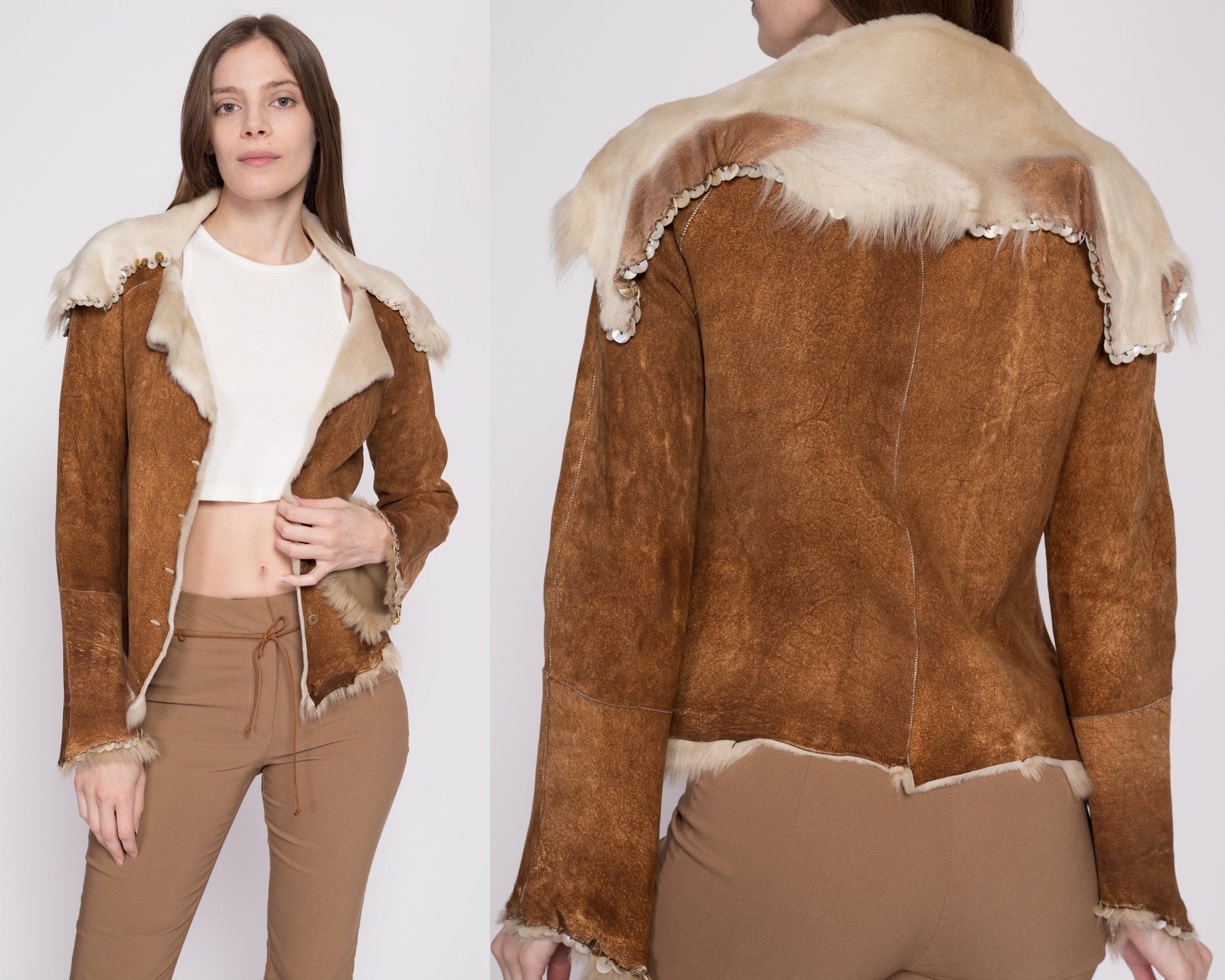 Vintage Maxfield Parrish Cowhide Leather Jacket - Small | 90s Y2K Hair On Real Fur Western Boho Coat