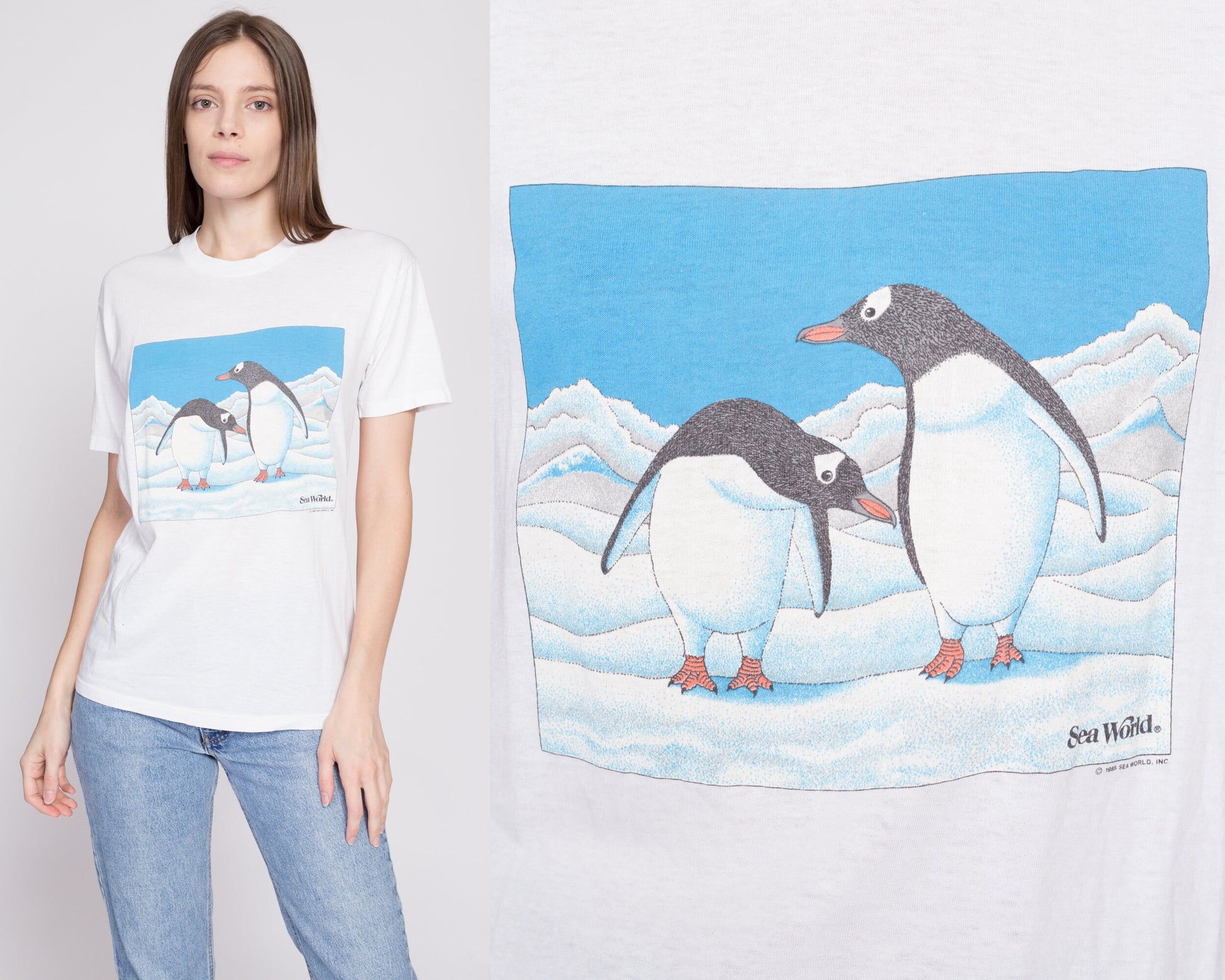 80s Penguin T Shirt - Men's Small, Women's Medium | Vintage Sea World Aquarium Graphic Tourist Tee