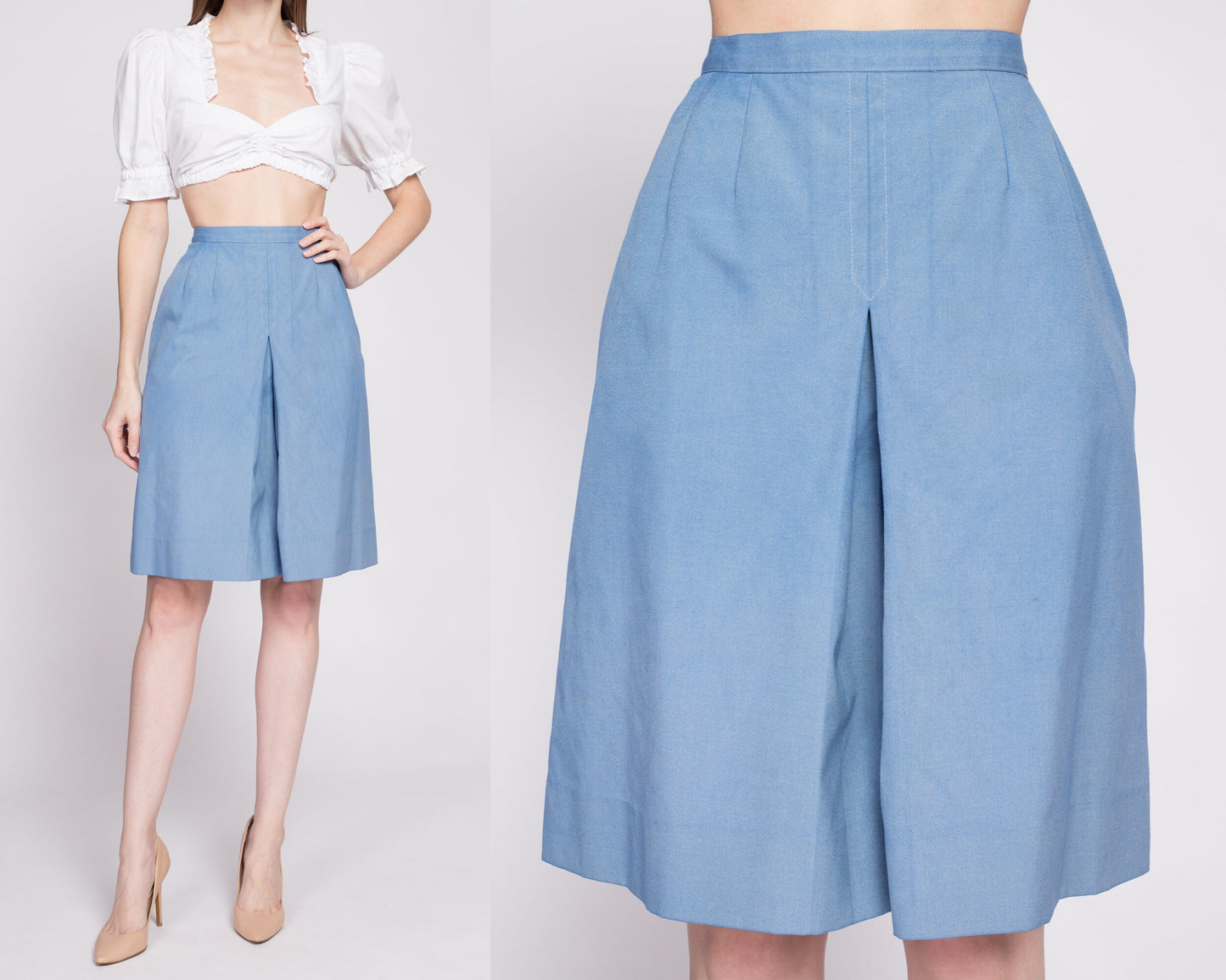 70s Blue High Waisted Culotte Skort - Small, 26.5" | Vintage Koret Of California Pantskirt Shorts