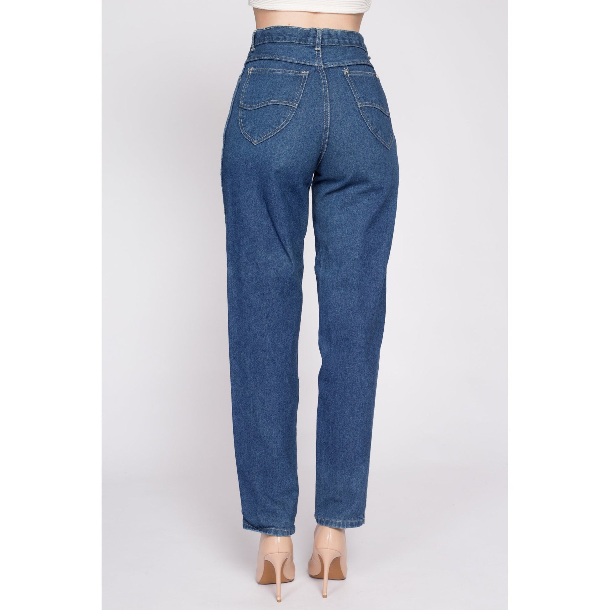 80s High Waisted Mom Jeans - Small, 26" | Vintage Dark Wash Denim Tapered Leg Jeans