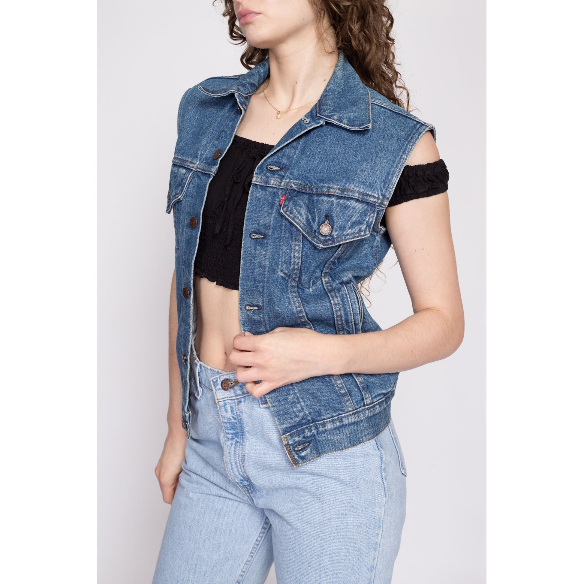 80s Levi's Denim Harley Davidson Vest - XS to Small | Vintage Sleeveless Biker Jacket