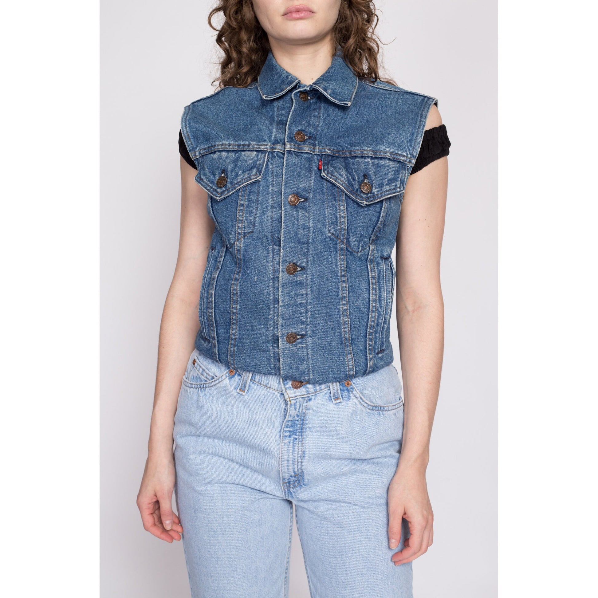 80s Levi's Denim Harley Davidson Vest - XS to Small | Vintage Sleeveless Biker Jacket