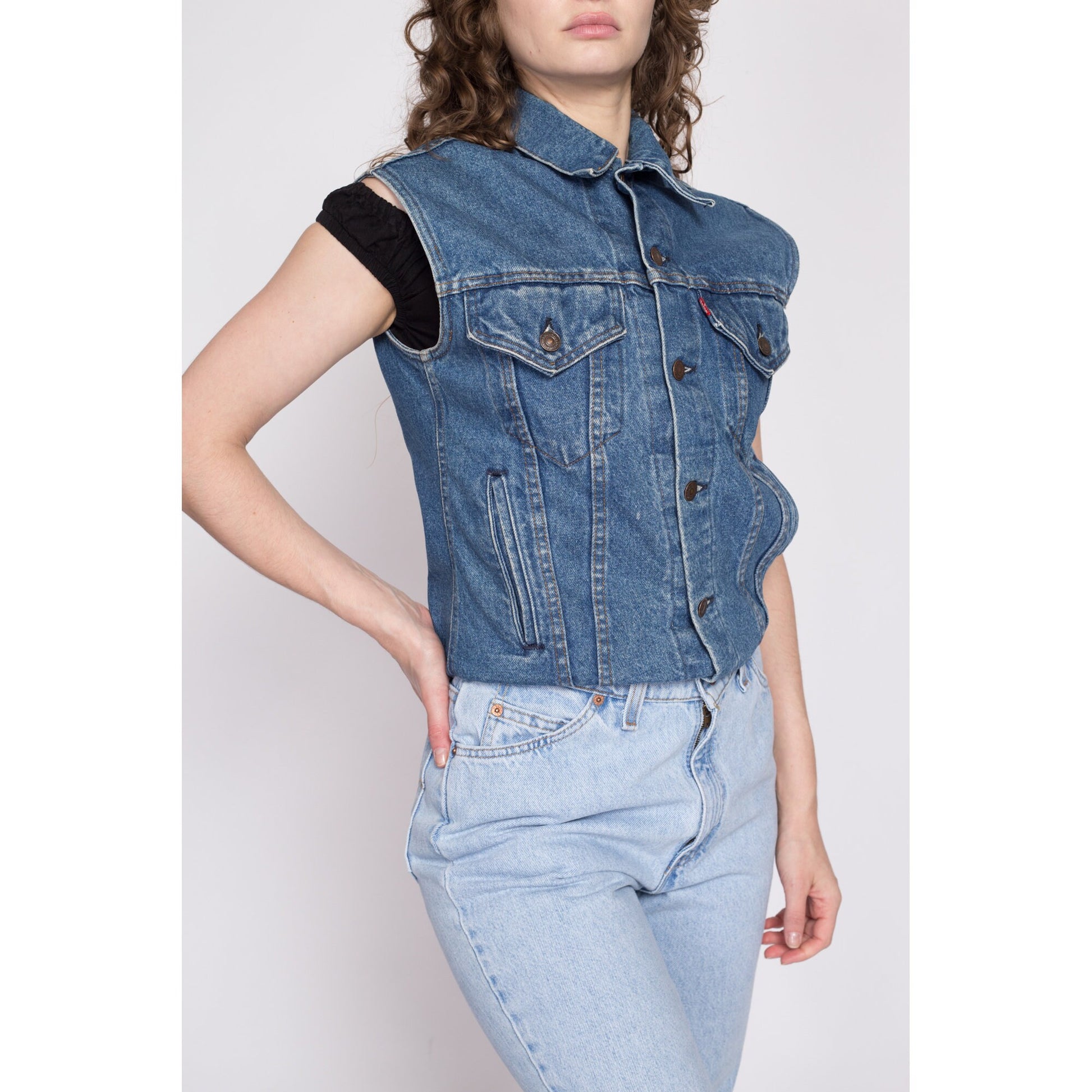 80s Levi's Denim Harley Davidson Vest - XS to Small | Vintage Sleeveless Biker Jacket