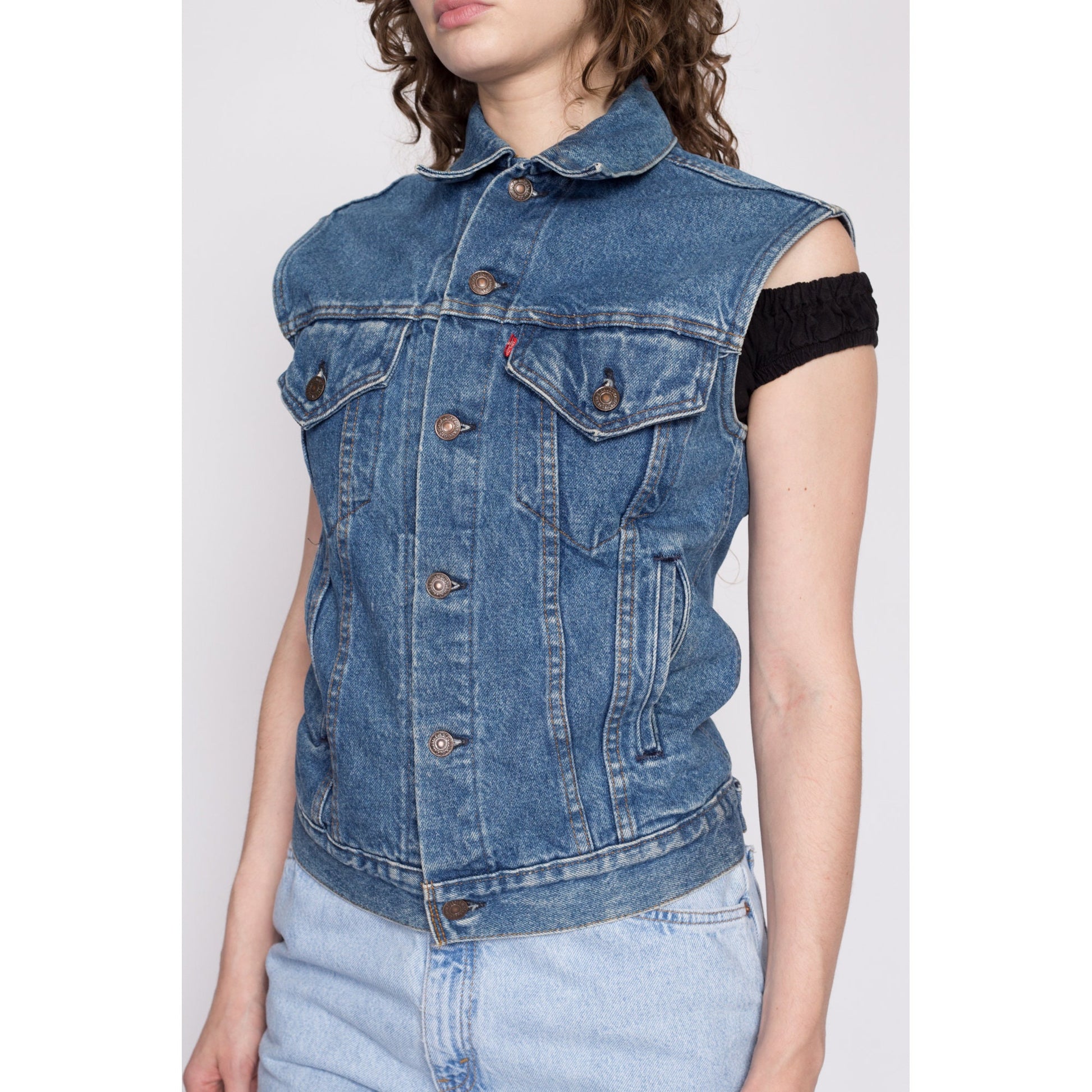 80s Levi's Denim Harley Davidson Vest - XS to Small | Vintage Sleeveless Biker Jacket