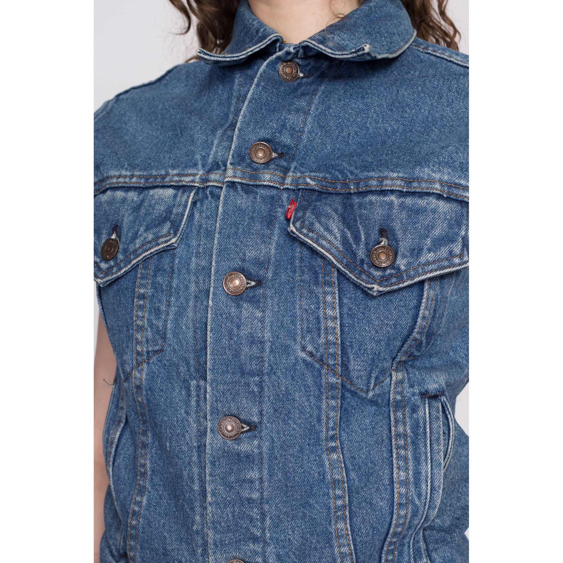 80s Levi's Denim Harley Davidson Vest - XS to Small | Vintage Sleeveless Biker Jacket