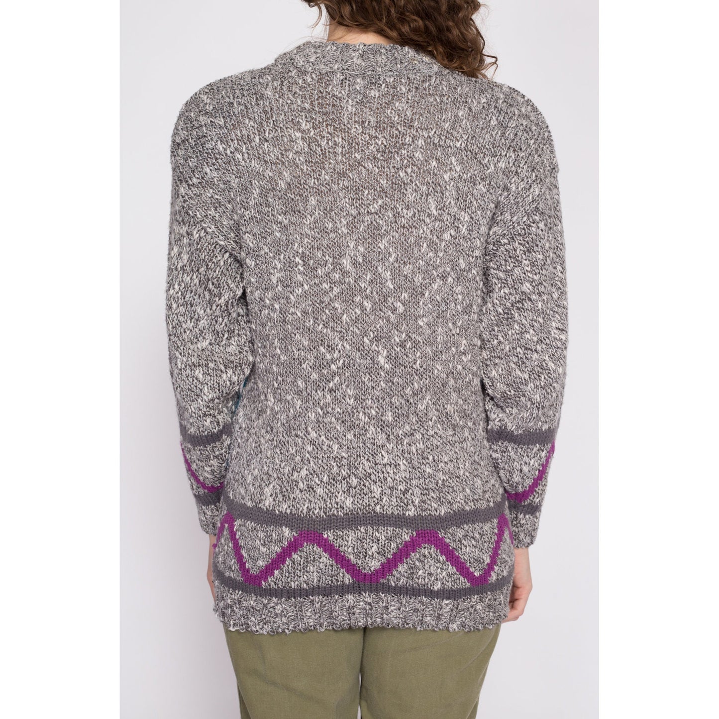 80s Geometric Knit Sweater - Small | Vintage Grey Color Block Pullover