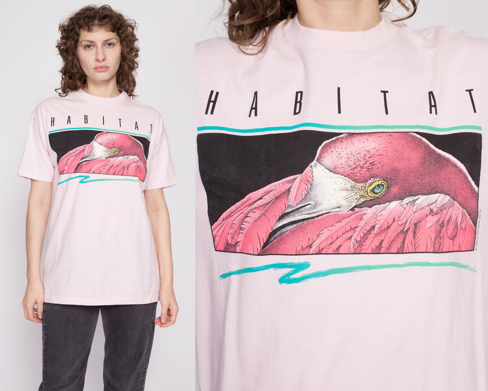 90s Pink Flamingo T Shirt - Men's Medium, Women's Large | Vintage Habitat Graphic Animal Tee
