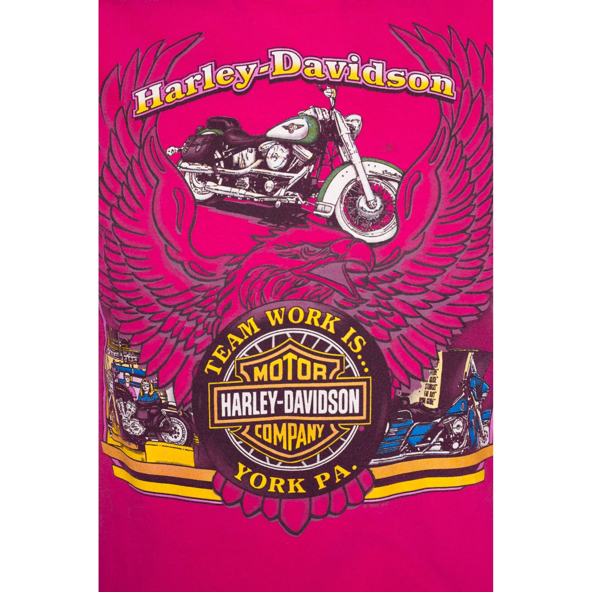 90s Harley Davidson York Pennsylvania Hot Pink T Shirt - Small | Vintage Motorcycle Bald Eagle Graphic Tee