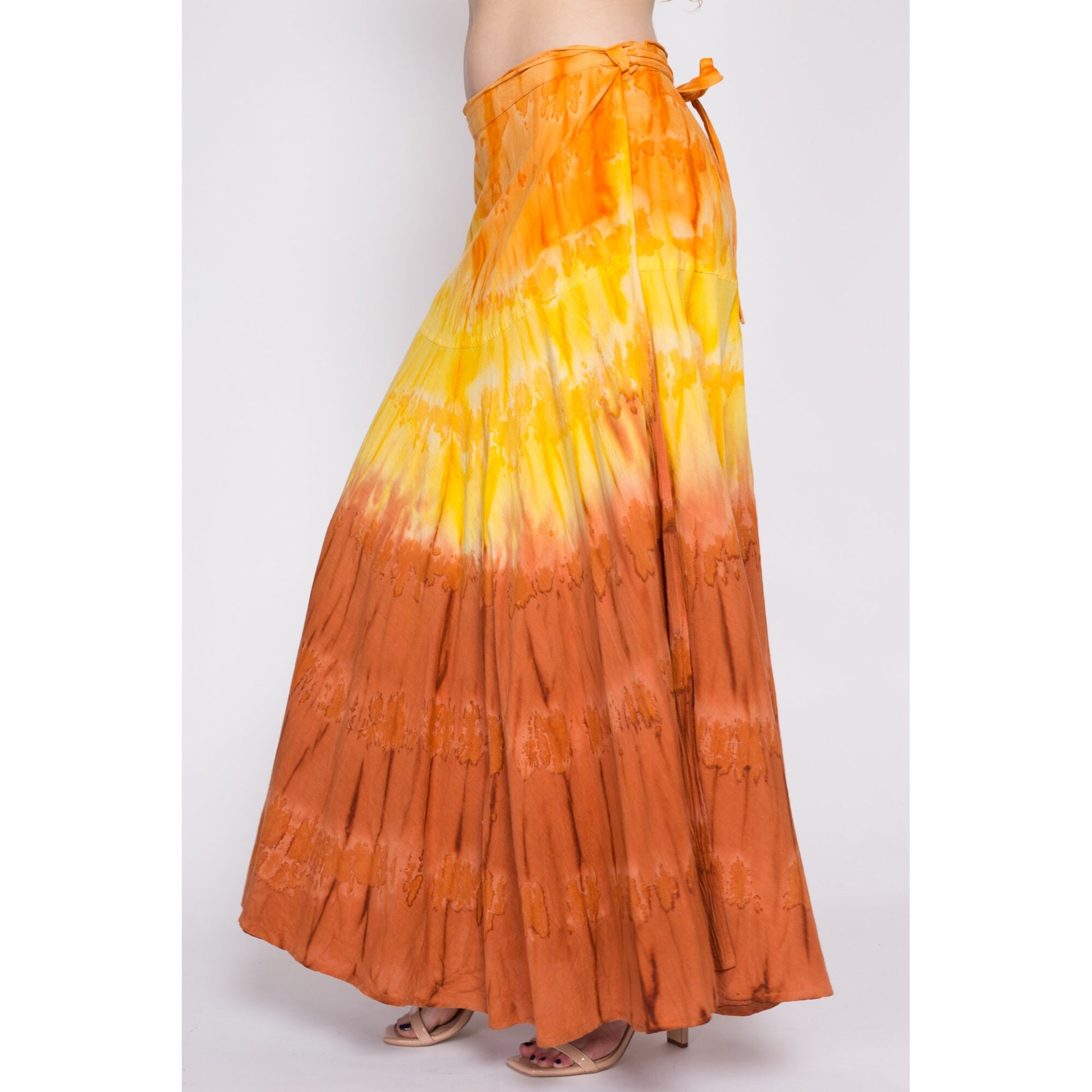 Vintage Boho Tie Dye Maxi Wrap Skirt - Large to XL | 90s Indian Cotton Hippie A Line Long Skirt