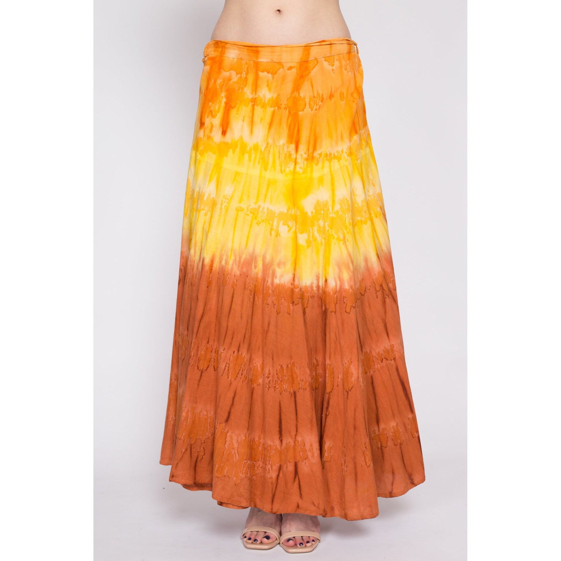 Vintage Boho Tie Dye Maxi Wrap Skirt - Large to XL | 90s Indian Cotton Hippie A Line Long Skirt