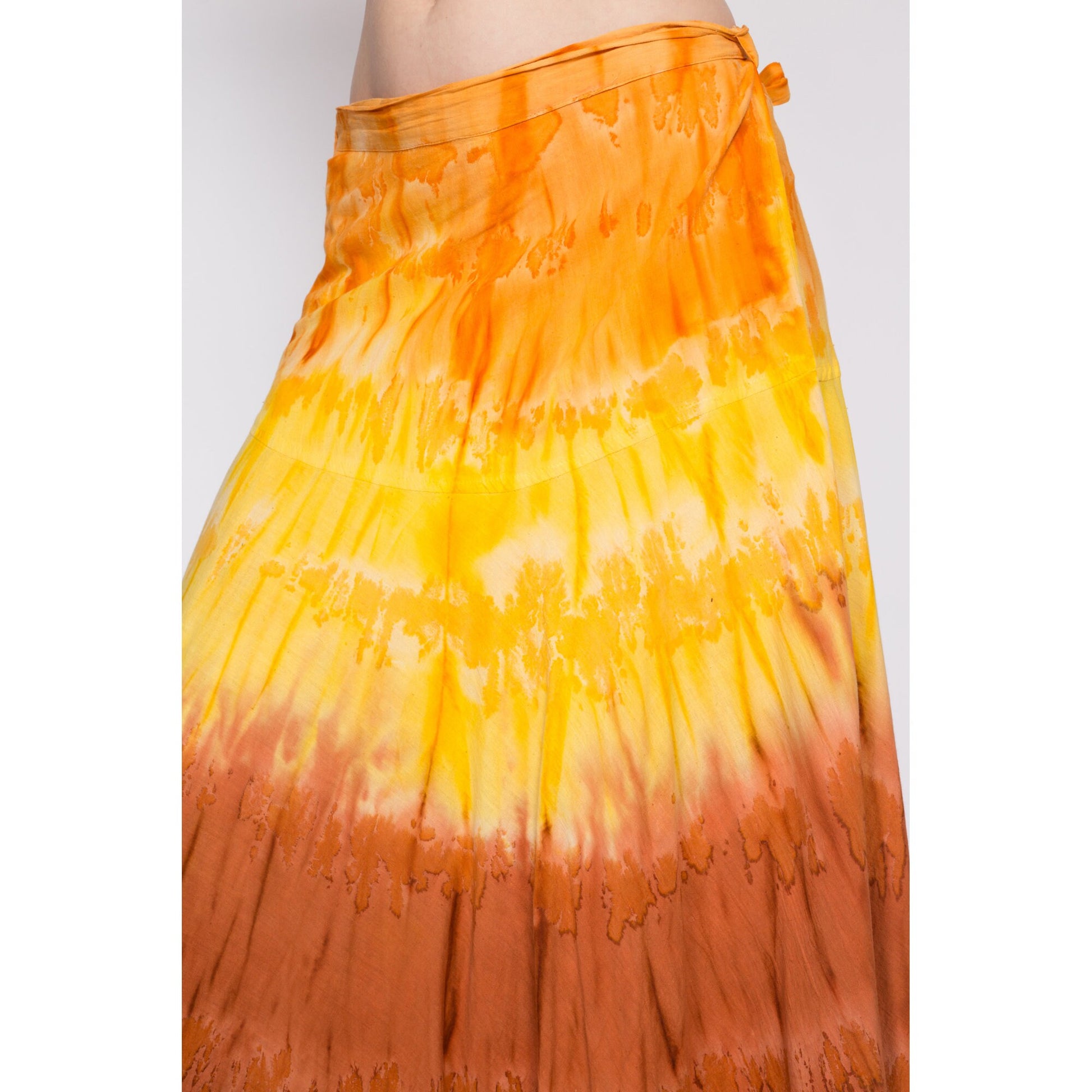 Vintage Boho Tie Dye Maxi Wrap Skirt - Large to XL | 90s Indian Cotton Hippie A Line Long Skirt