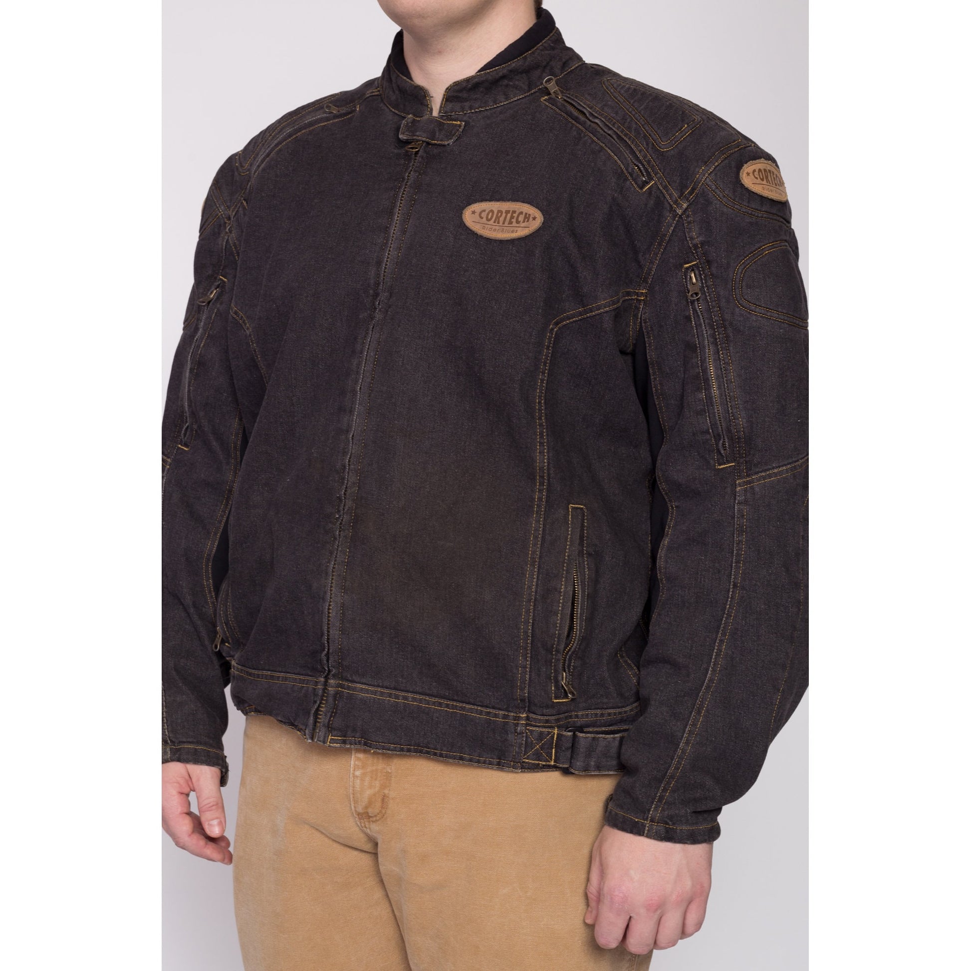 Vintage Cortech Padded Denim Motorcycle Jacket - Size 50/3XL | Y2K Brown Moto Racing Coat
