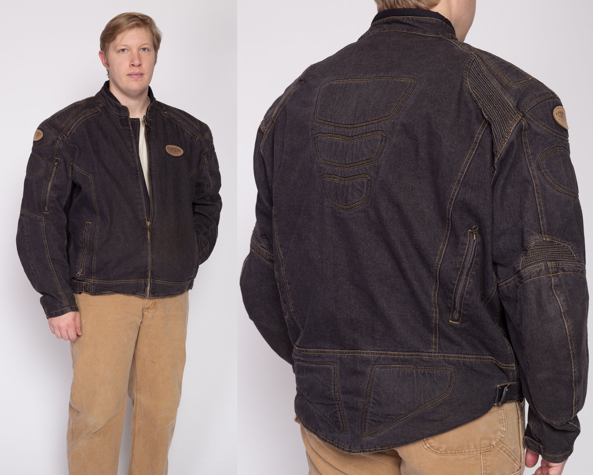 Vintage Cortech Padded Denim Motorcycle Jacket - Size 50/3XL