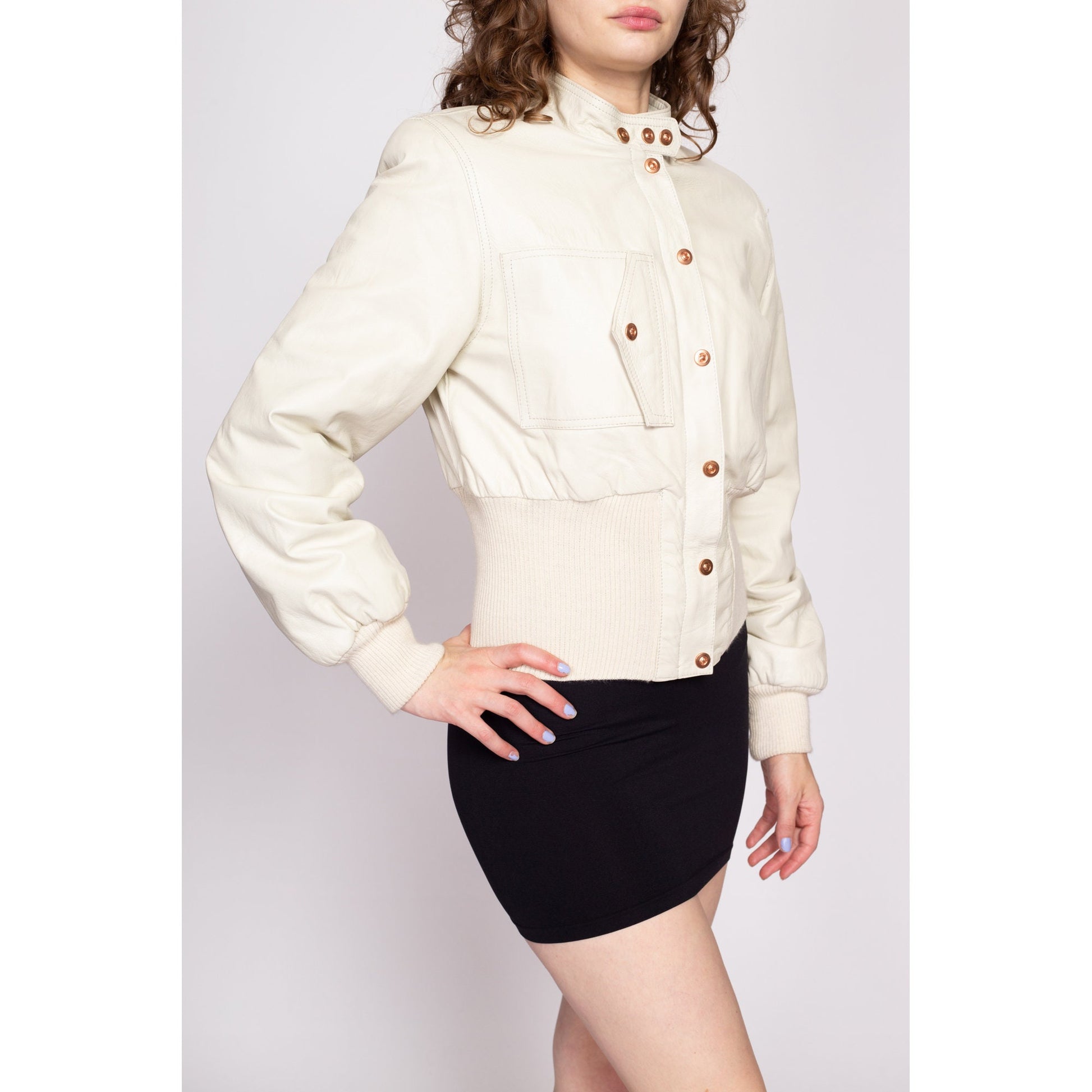 90s Jean Paul Gaultier JPG White Leather Moto Jacket - Medium | Vintage Designer Made In Italy Cropped Fitted Waist Motorcycle Biker Coat