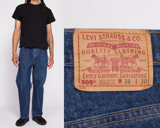 90s Levi's 505 Dark Wash Jeans - 38x30 | Vintage Regular Fit Straight Leg Denim Dad Jeans