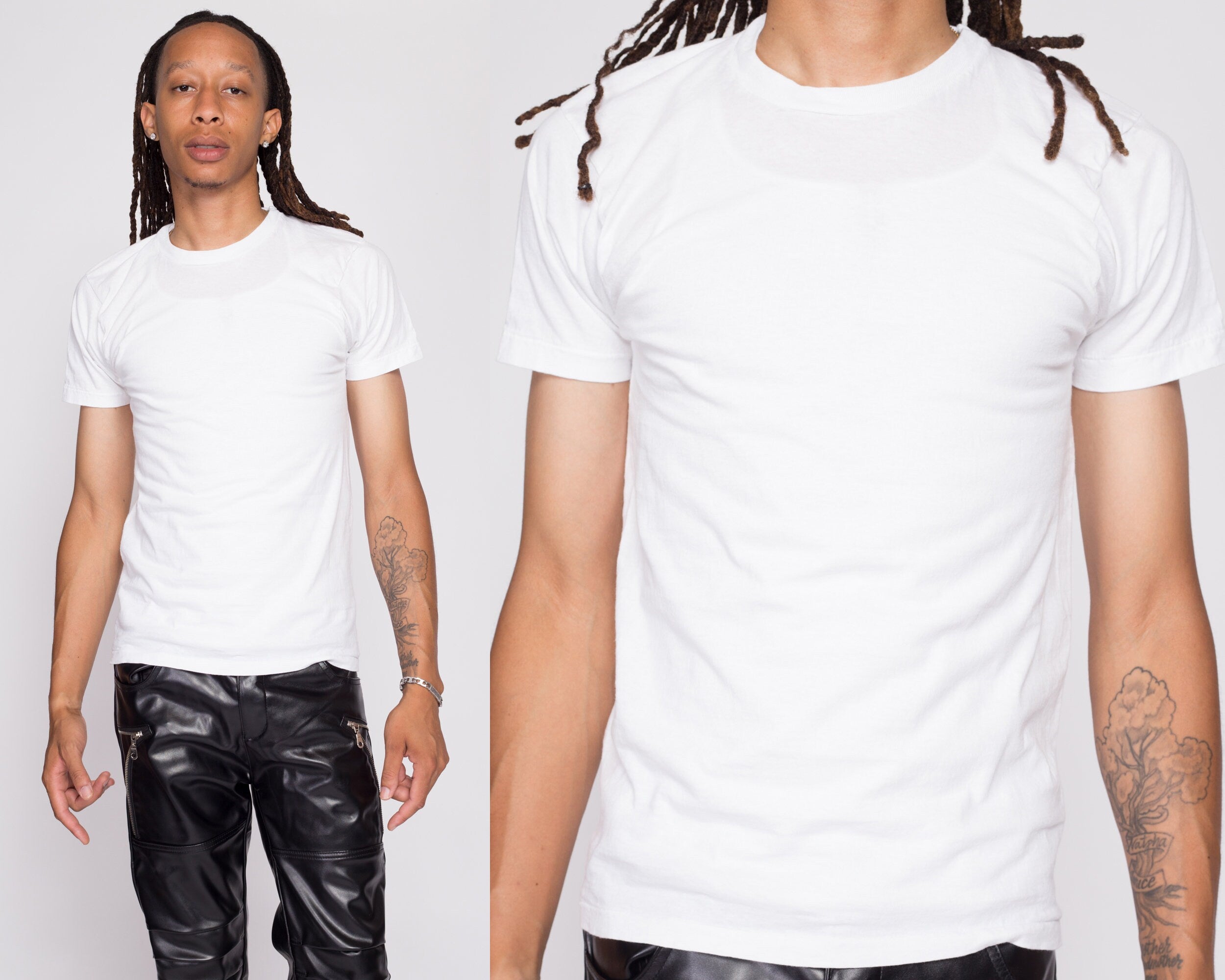 90s Hanes Single Stitch White Cotton T Shirt - Medium & Large