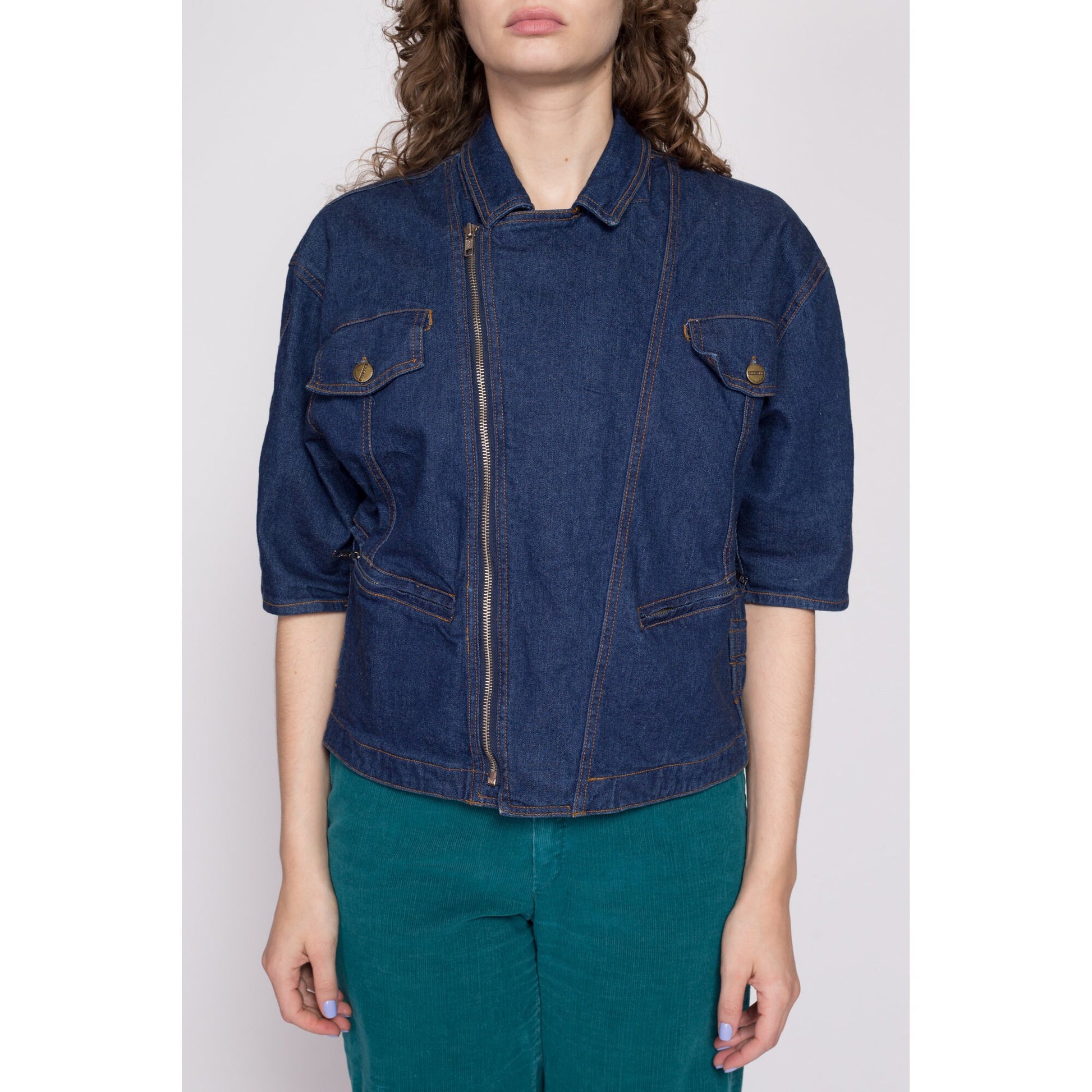 80s Marithe Francois Girbaud Denim Jacket - Small | Vintage Oversize Half Sleeve Asymmetrical Zip Up Jacket