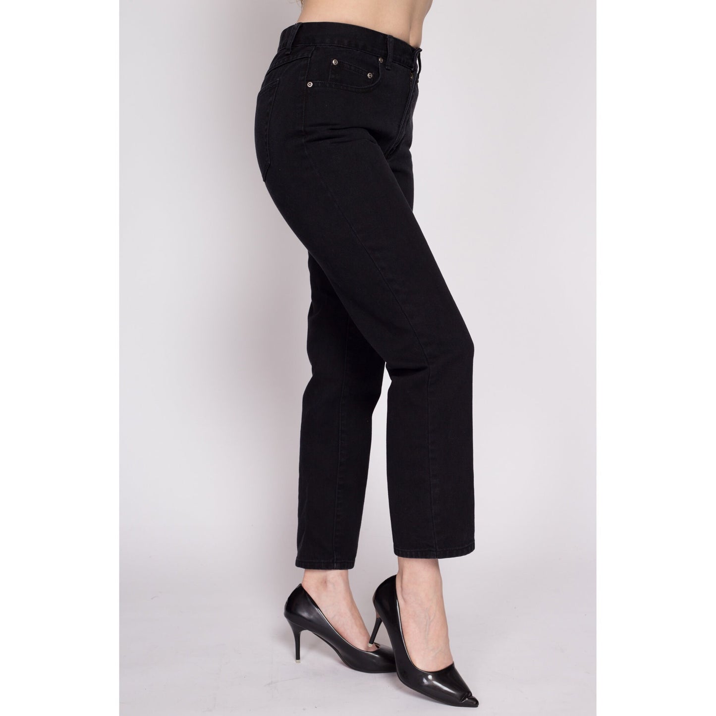 90s LA Blues Black Denim Jeans - Petite Medium, 29" | Vintage Mid High Rise Tapered Leg Mom Jeans